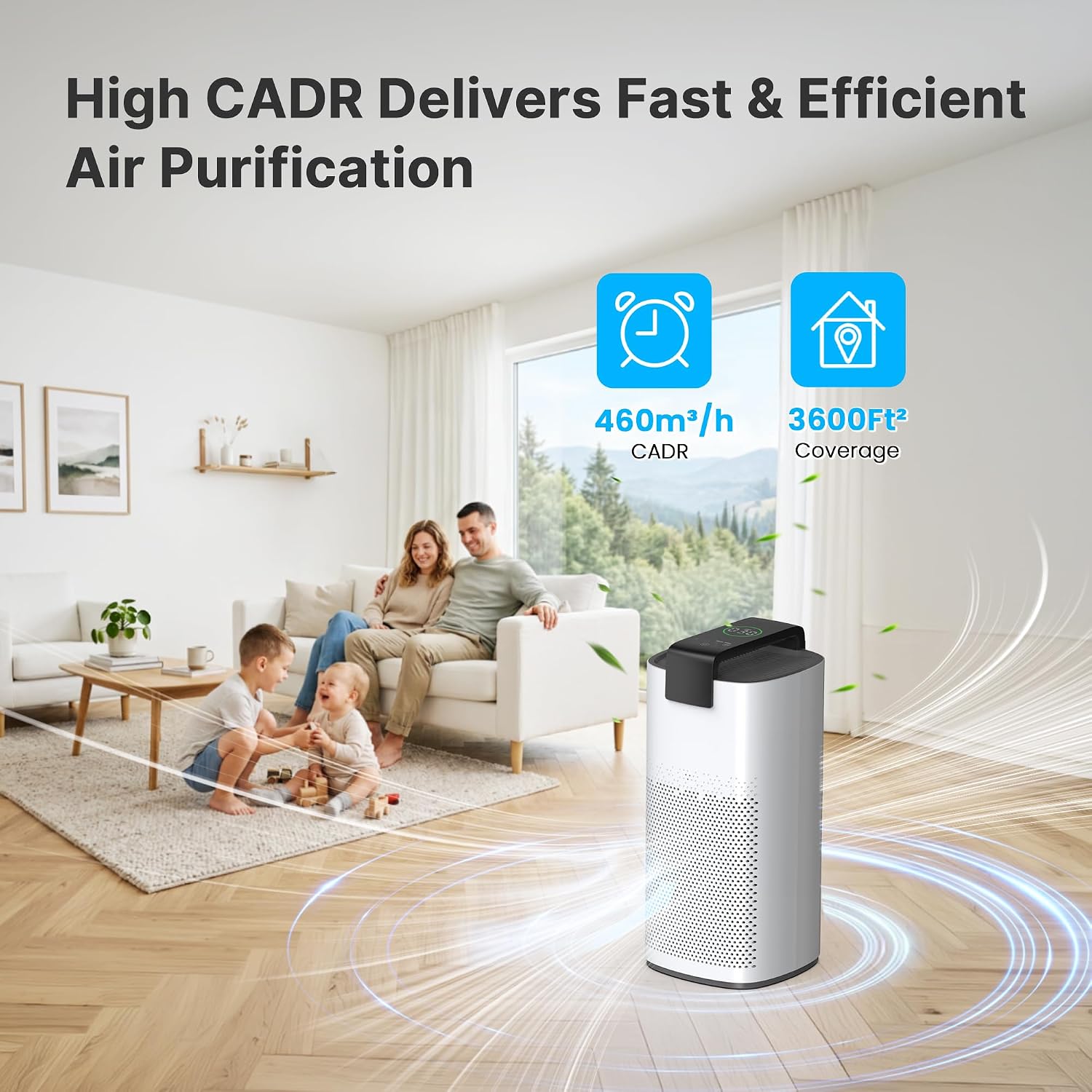 Detalle 2 de MERONTE Air Purifier for Large Rooms, 4-Layer HEPA, Wi-Fi & PM2.5 Monitor