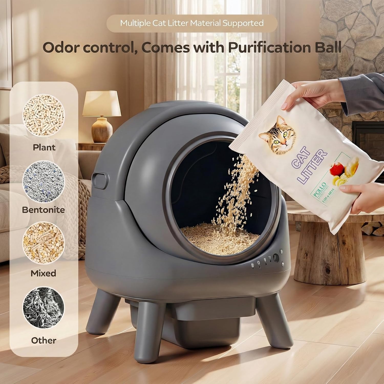 Detalle de Beokeo Automatic Litter Box: Self-Cleaning, App-Controlled for Multiple Cats