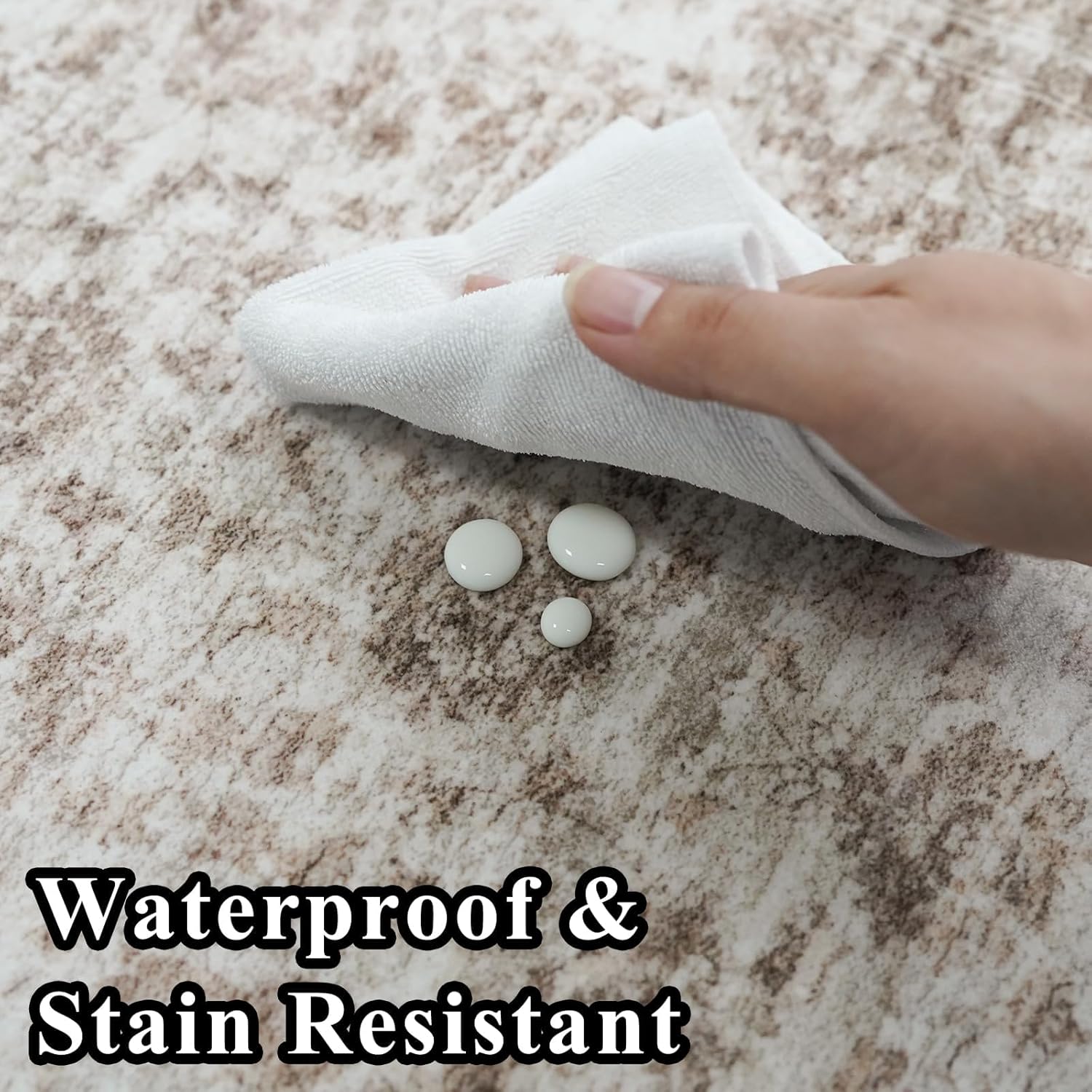 Thumbnail 5 de 12x15 Beige Brown Machine-Washable Vintage Area Rug with Non-Slip Rubber Backing