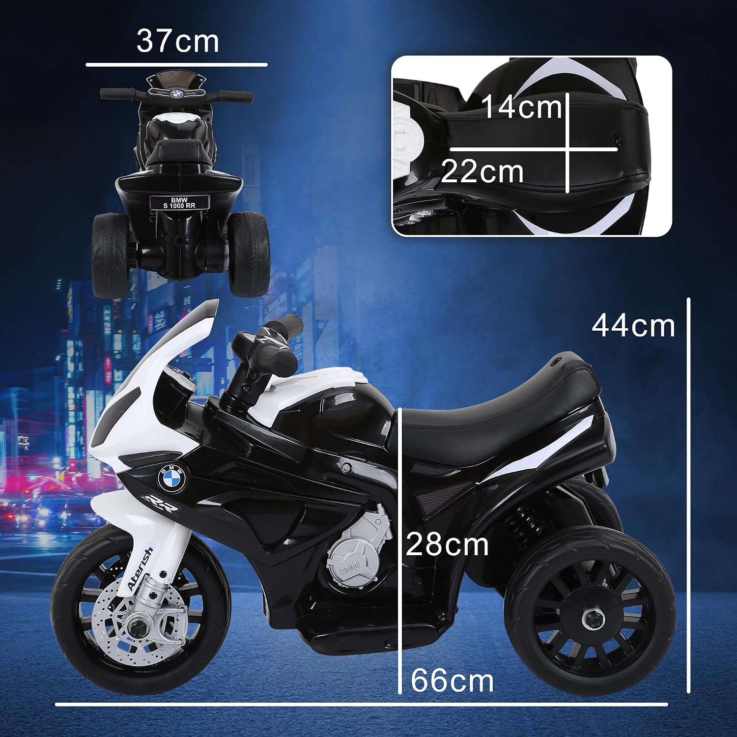 Thumbnail 6 de HOMCOM Moto électrique pour enfants sous licence BMW S1000 RR 3 roues 6V (noir)