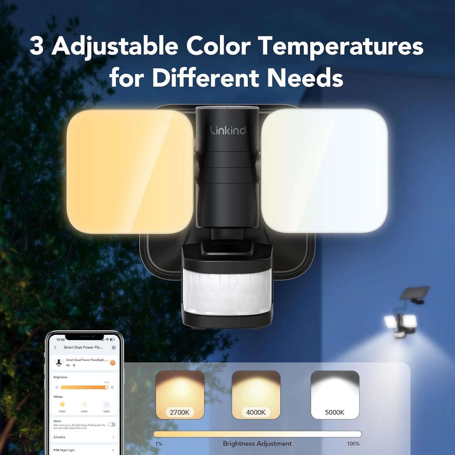 Thumbnail 5 de Linkind Smart Hybrid Security Light (Solar & Mains) 25W 3000LM with 240° PIR, App Control, CCT Dimmable & RGB