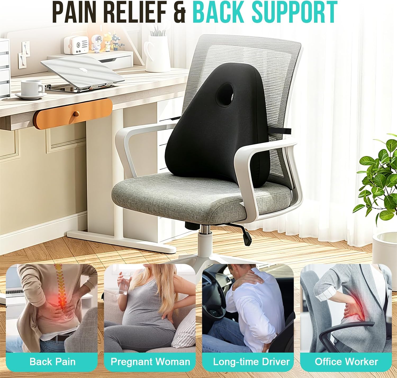 Thumbnail 1 de RaMokey Lumbar Support Cushion for Lower Back Pain Relief