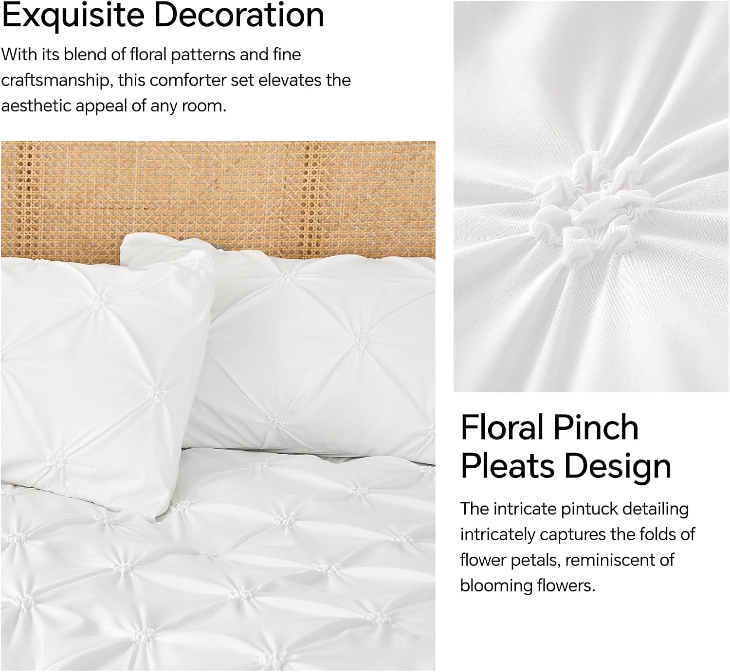 Thumbnail 6 de BEDELITE BECAB2G1 Twin Comforter Set, White Boho Pintuck, 2-Piece