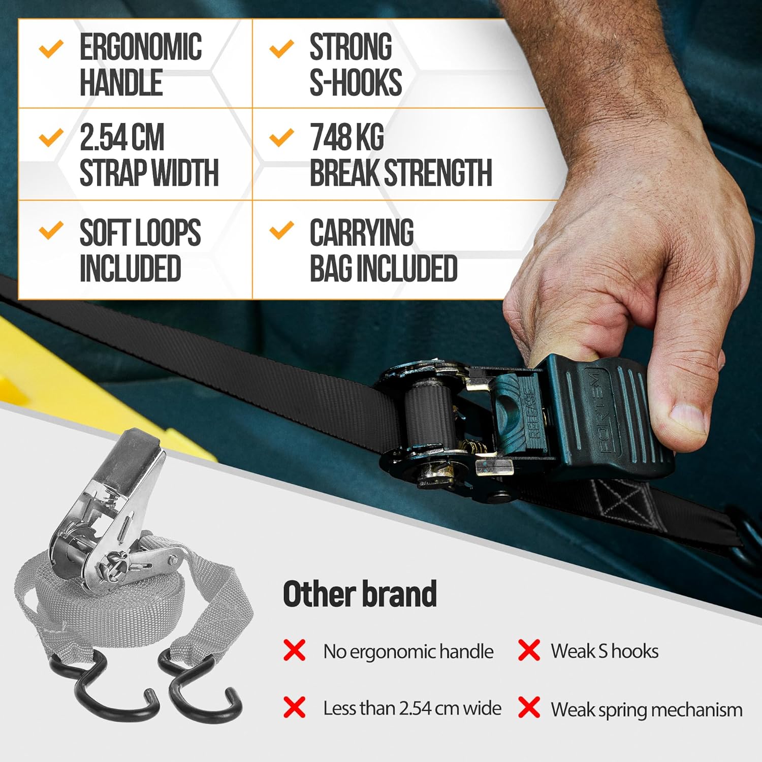 Thumbnail 6 de FORTEM Ratchet Straps 748kg 4 Pack