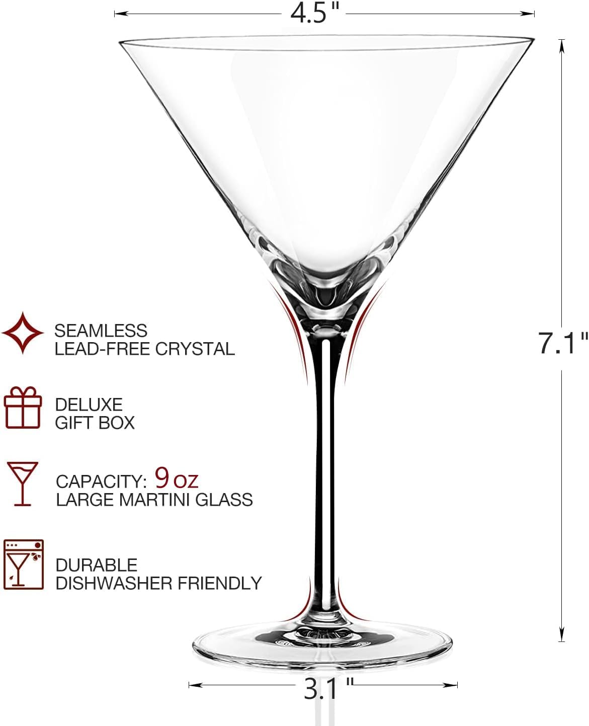 Detalle de LUNA & MANTHA 9oz Martini Glasses – Set of 4