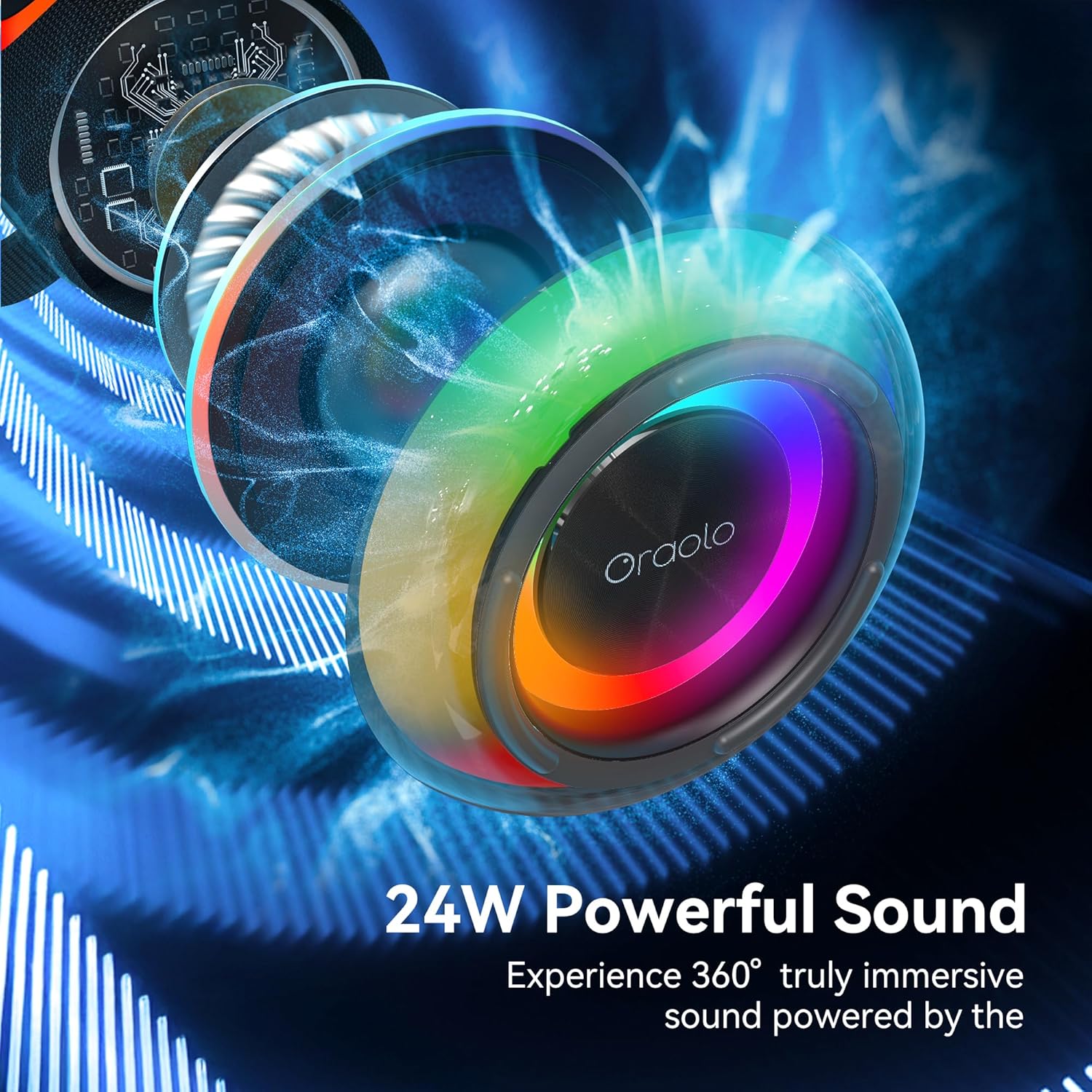 Thumbnail 1 de Oraolo 24W Bluetooth Speaker Portable with RGB Lights and TWS Pairing (Black)