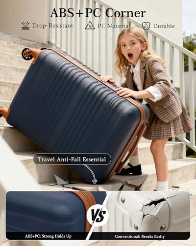 Detalle de COOLIFE 55×35×20 Cabin Suitcase + 40x25x20cm Ryanair Cabin Bag – UK-Standard Set