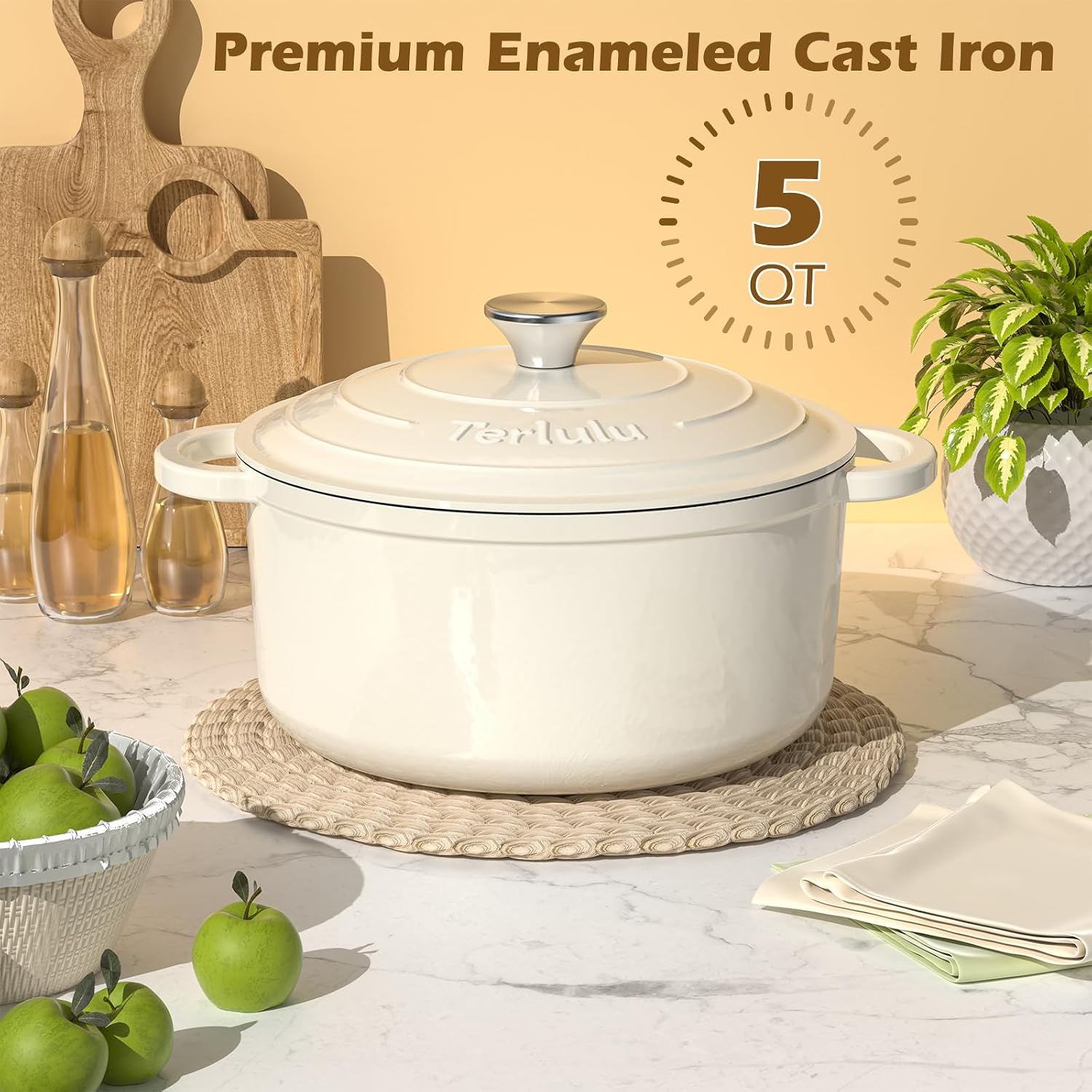 Detalle de Cream White 26cm 4.75L Dutch Oven for Braising 🍲