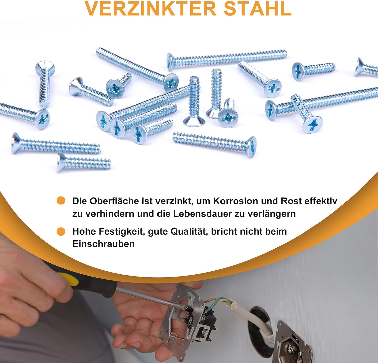 Thumbnail 3 de VIGRUE 305 Stück Geräteschrauben für Schalterdosen – 3,2 x 15/25/40 mm, verzinkte Stahl-Schrauben (PZ1/Schlitz)