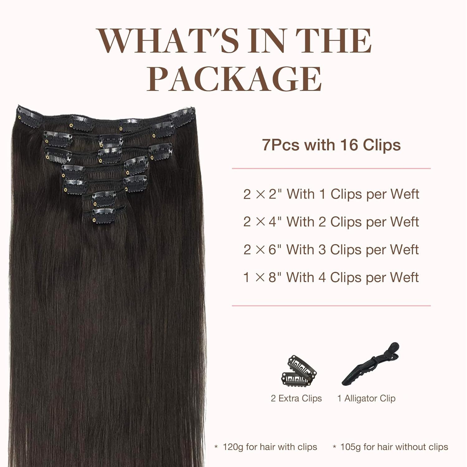 Thumbnail 1 de GOO GOO Clip-in Echthaar Extensions – Echthaar Clip, 55 cm, 120 g, 7 Teile in Dunkelbraun