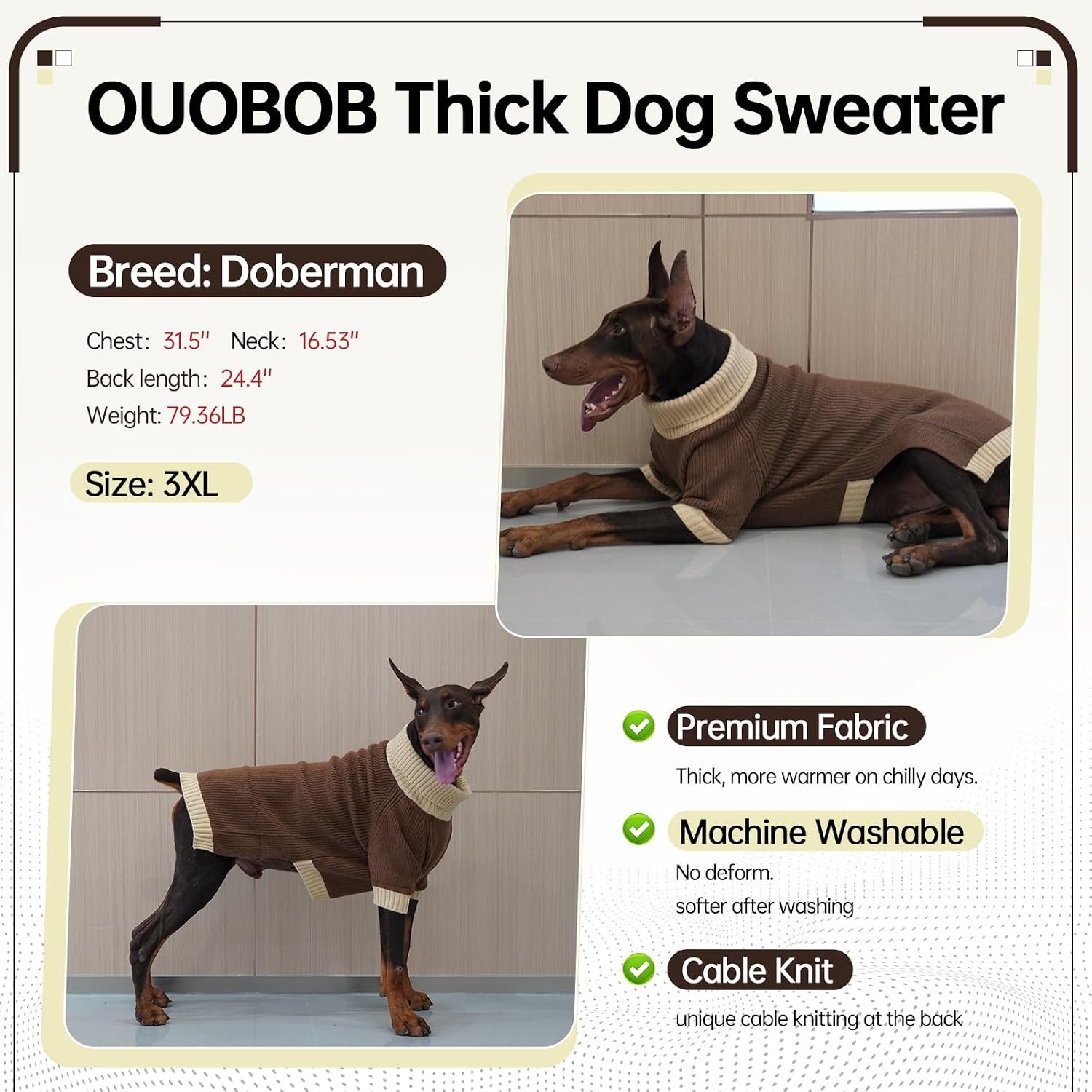 Detalle 1 de Thermal dog jumper knitwear for medium dogs
