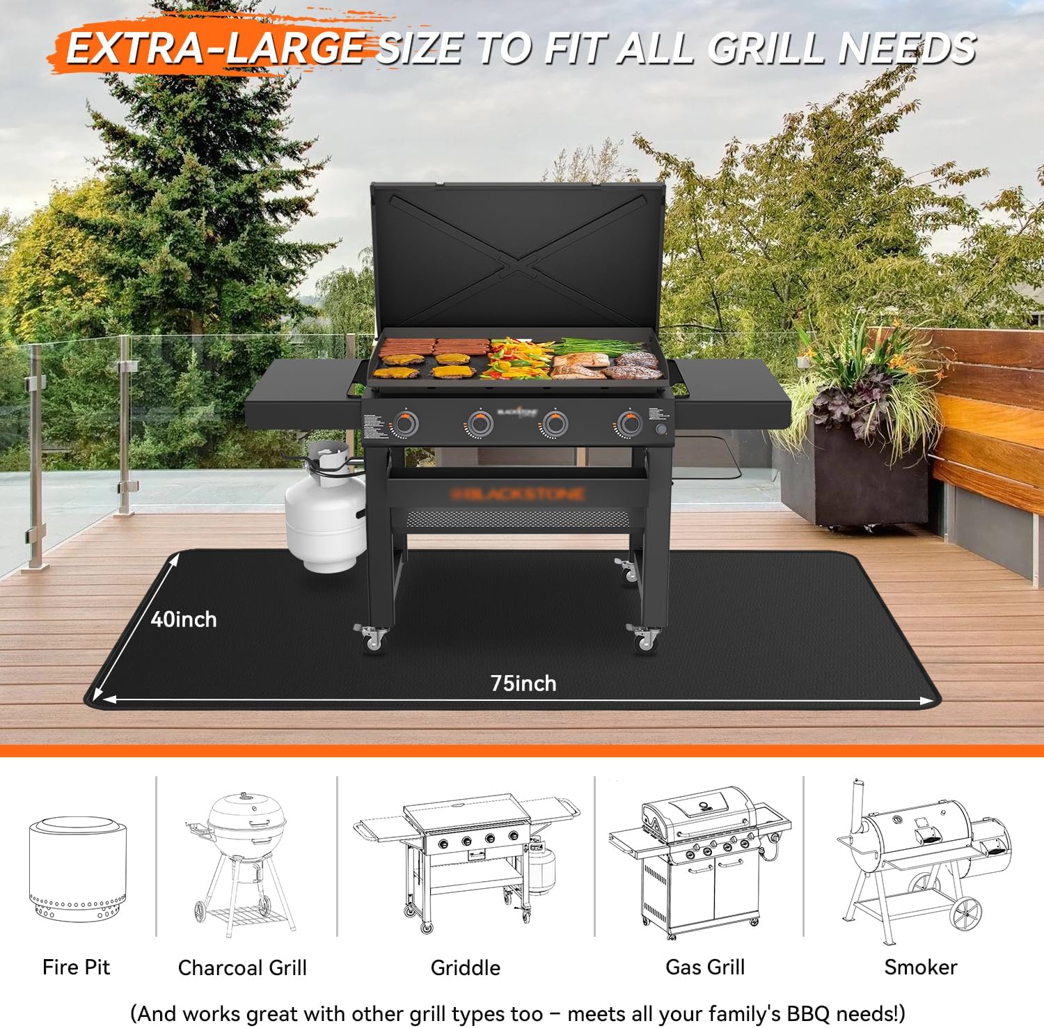 Detalle de rumlick HDC-1153 75 x 40-Inch Grill Mat, Double-Sided Fiberglass