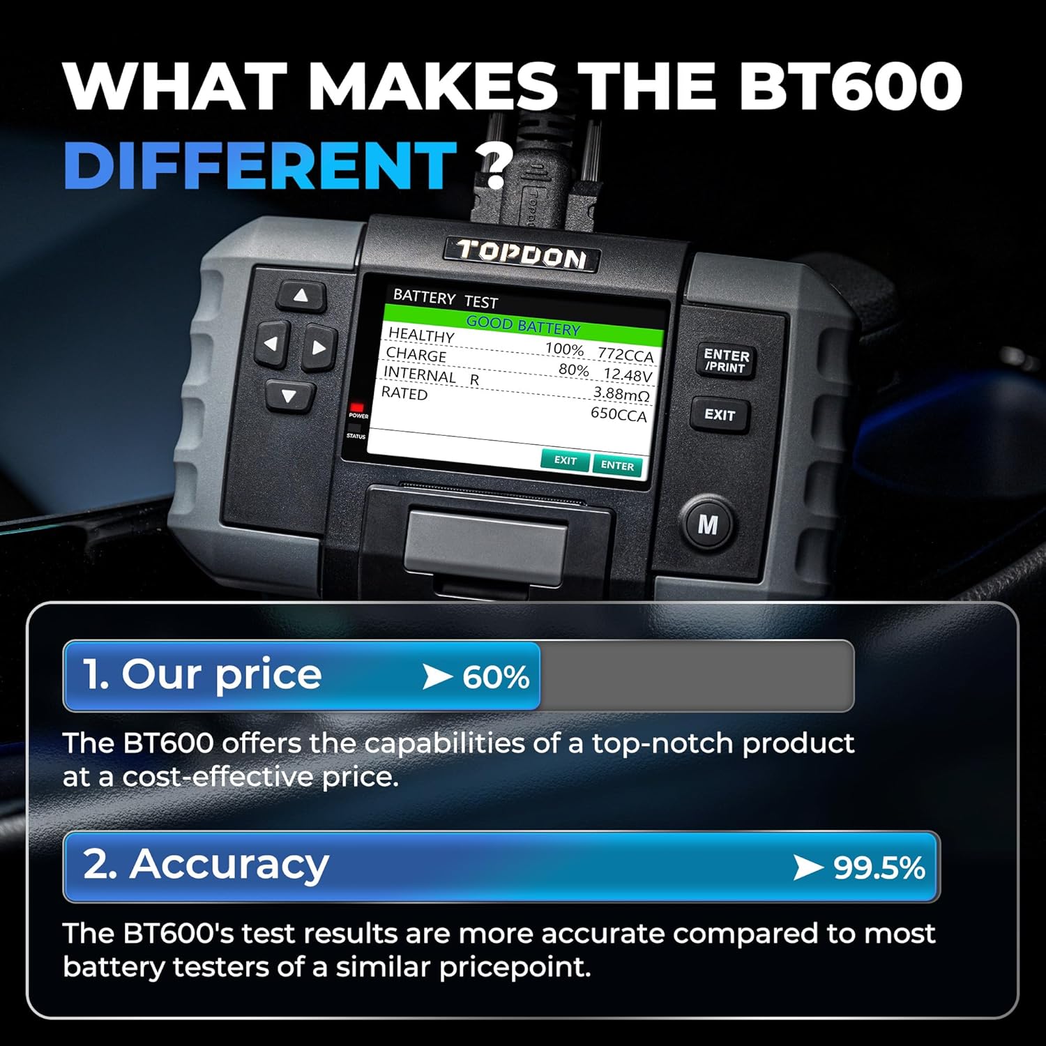 Thumbnail 1 de TOPDON BT600 – Tester batteria auto con stampante professionale e schermo 3,5", 12/24V, 100–2000CCA
