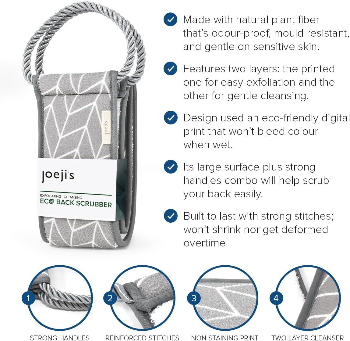 Thumbnail 2 de Joeji's Kitchen Back Scrubber for Shower – eco-friendly plant fibre loofah strap with double-sided exfoliating cleansing