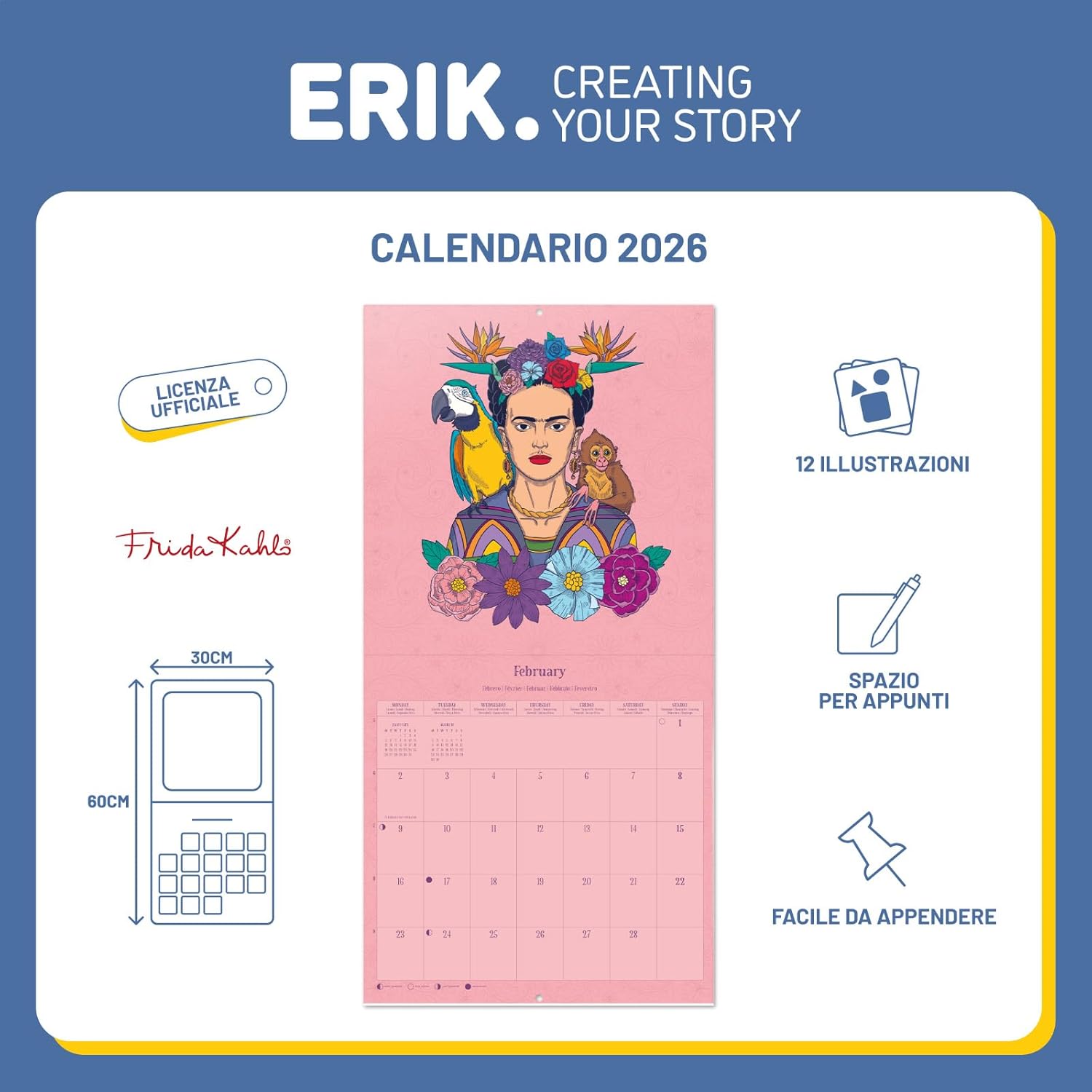 Thumbnail 2 de Grupo Erik Calendario Frida Kahlo 2026 mensile 30×30 cm 📅