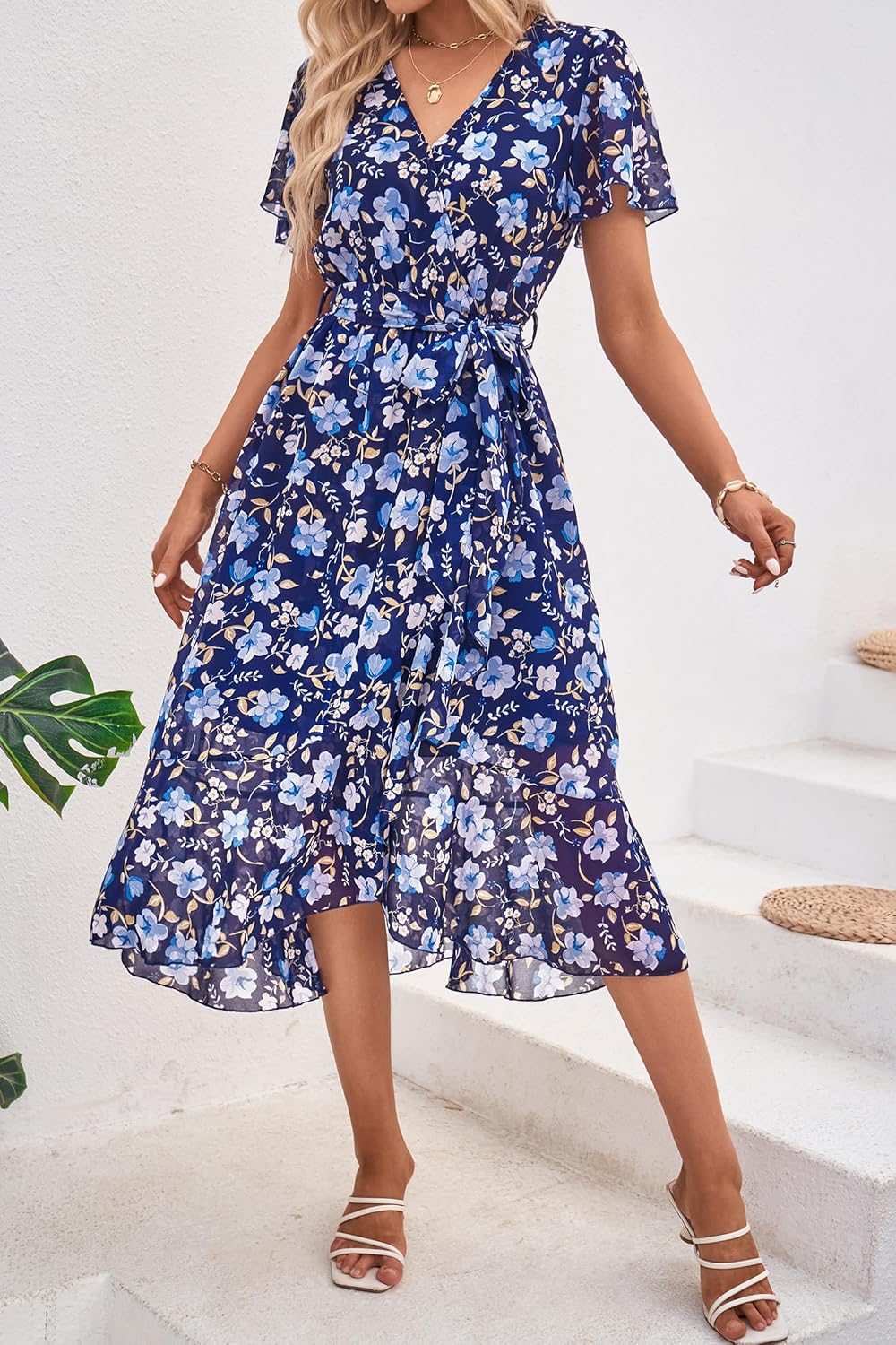 Thumbnail 2 de PRETTYGARDEN Women's Summer Floral Boho Maxi Dress with Wrap V-Neck and Ruffle Details