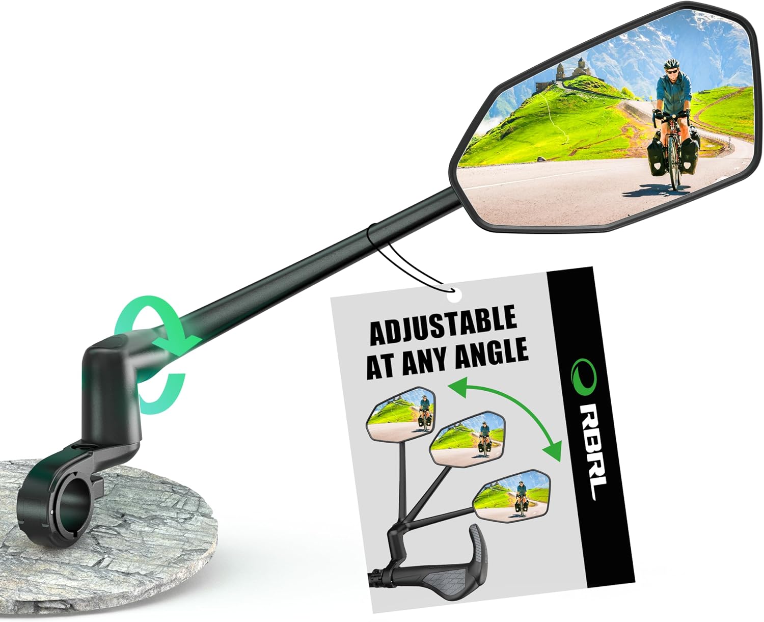 Detalle de RBRL Bike Mirror for Ebike, Aluminium Alloy Handlebar Mount Rear View (Right) – Anti-shake, Foldable HD Glass