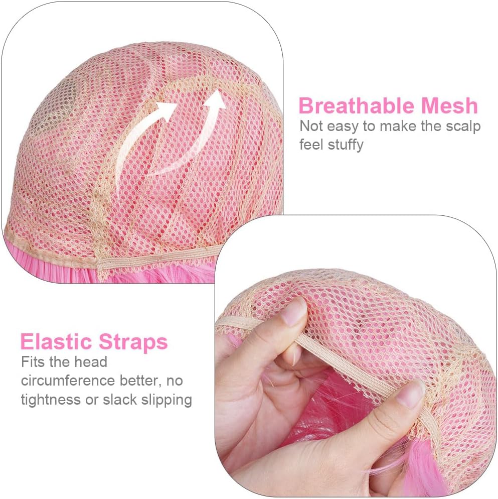 Detalle de Aomig Pink/B Short Bob Wig for Women – 3 PCS Set (Synthetic, Heat-Resistant)