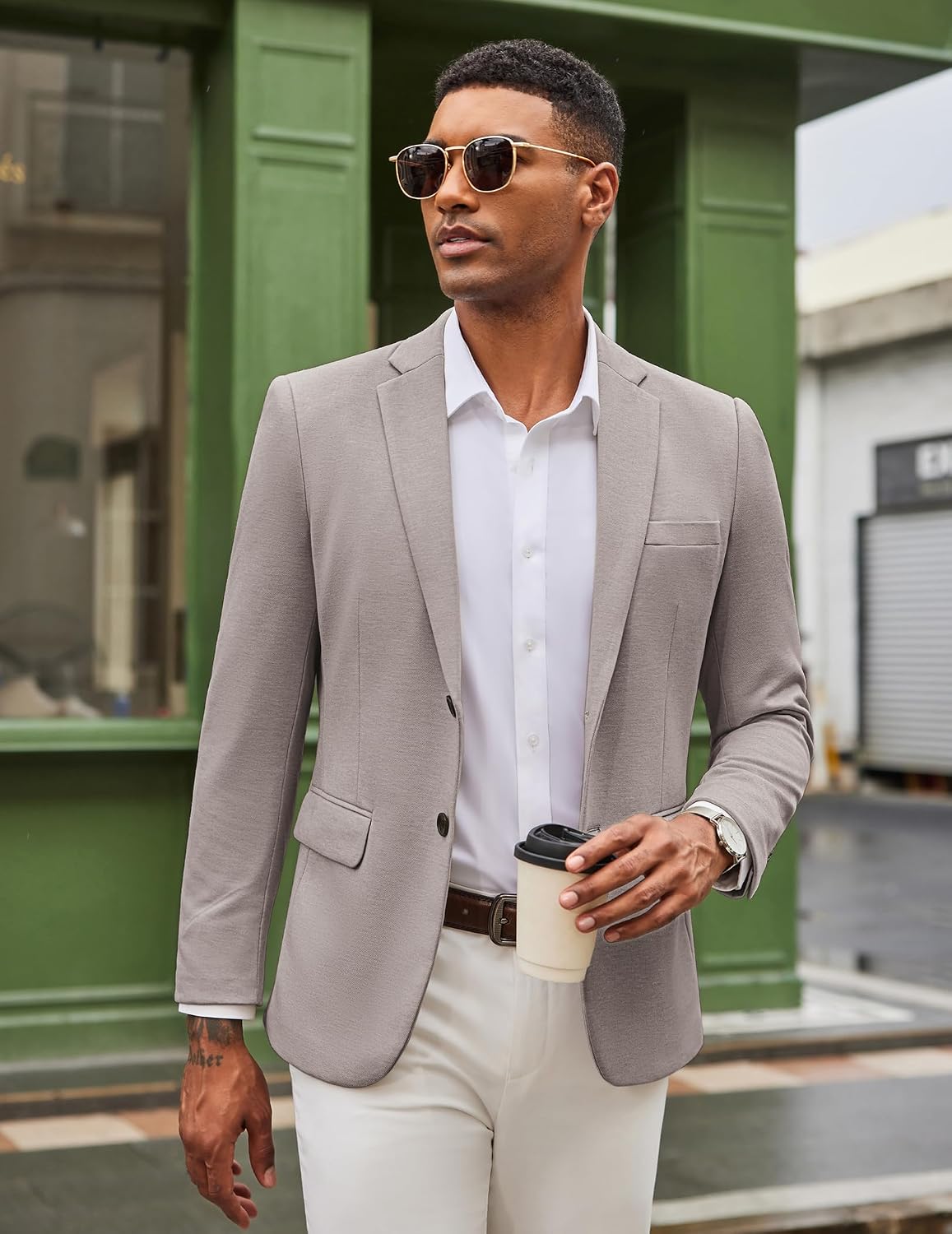Detalle 1 de COOFANDY Men's Casual Knit Blazer, Lightweight Two-Button Sport Coat