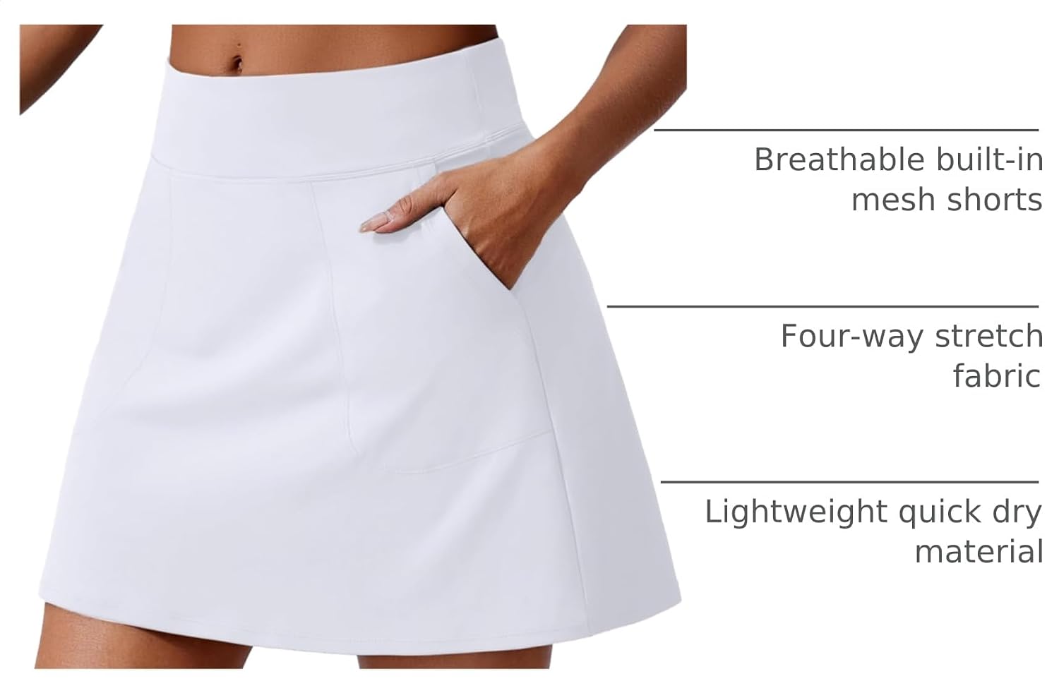 Thumbnail 3 de PINSPARK 17" Golf Skorts for Women — High-W waist, UPF 50+, 4 Pockets, Quick-Dry Athletic Skirt