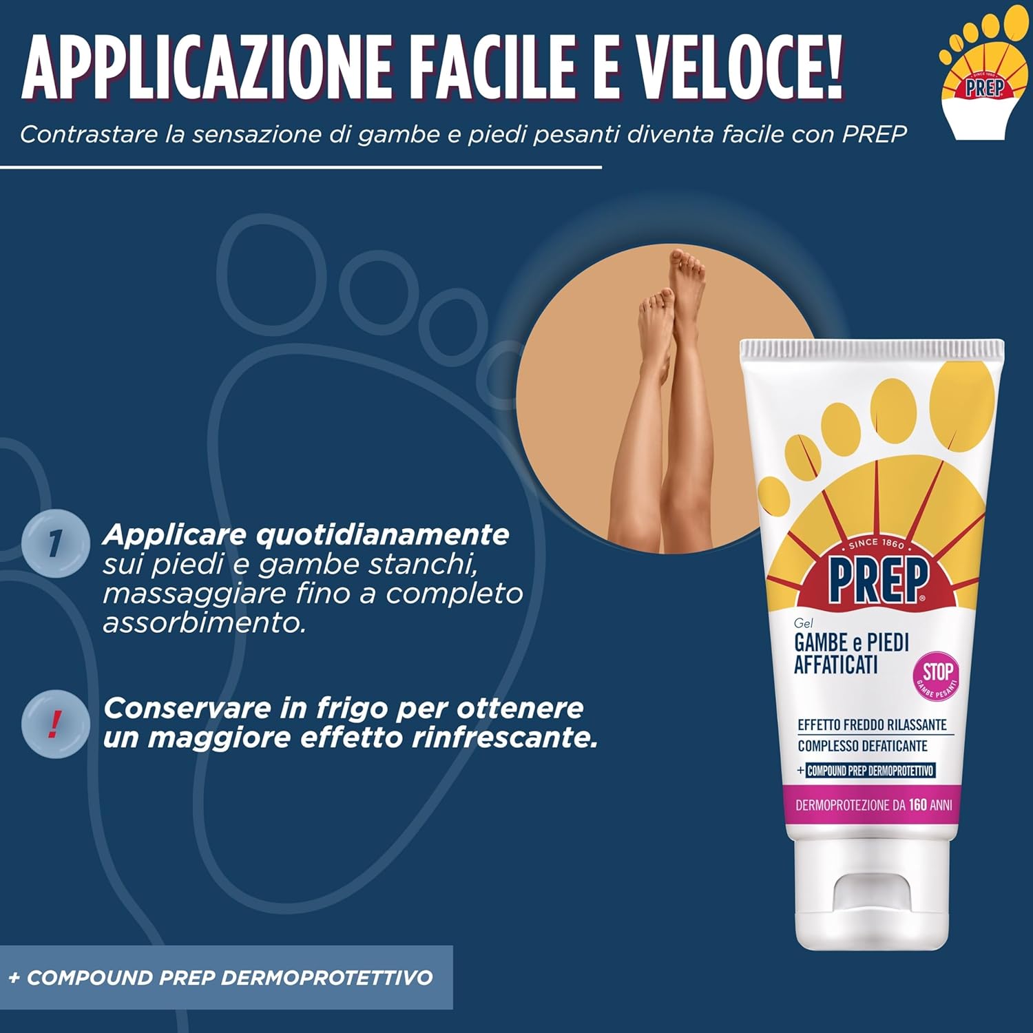 Detalle de Prep Gel Gambe e Piedi Affaticati – Effetto freddo rinfrescante con Clorella, Aloe e Mentolo (125 ml)