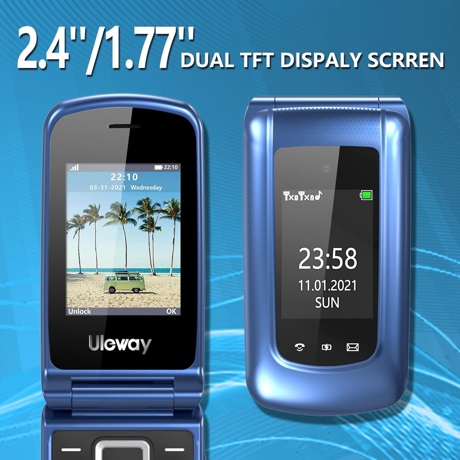 Detalle de CHAKEYAKE Senior Mobile Phone: GSM-Unlocked Flip Phone with SOS, Big Buttons and Dual Display