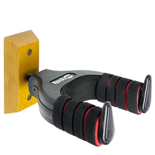Detalle de RockJam RJWMGH01: Soporte de pared para guitarra con percha y bloqueo automático