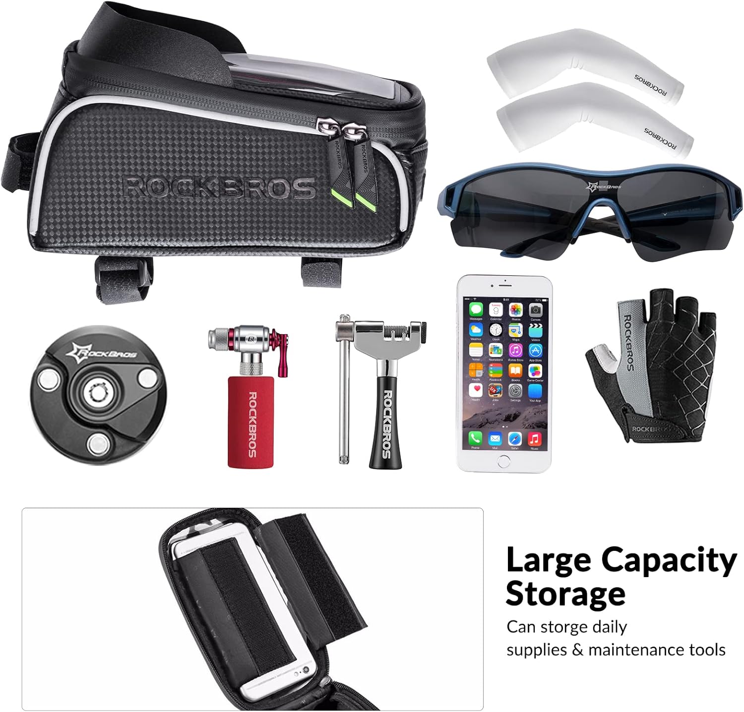 Thumbnail 4 de ROCKBROS Borsa Telaio per Bici con Touchscreen TPU fino a 6,5” e capacità 1,5L, idrorepellente con copertura anti-pioggia