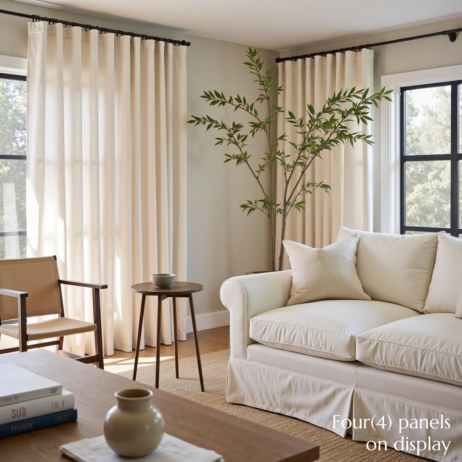 Thumbnail 1 de jinchan JINCHAN Curtains Linen-Blend Light-Filtering Drapes, 4 Panels