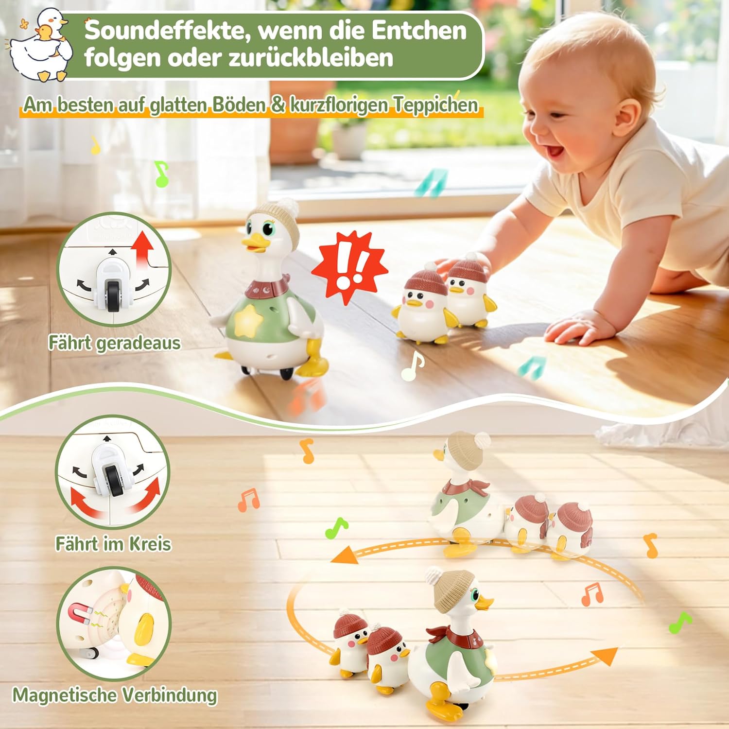 Detalle de Aolieh Baby Spielzeug 6–12 Monate – Entenfamilie mit Licht, Musik und Bewegung