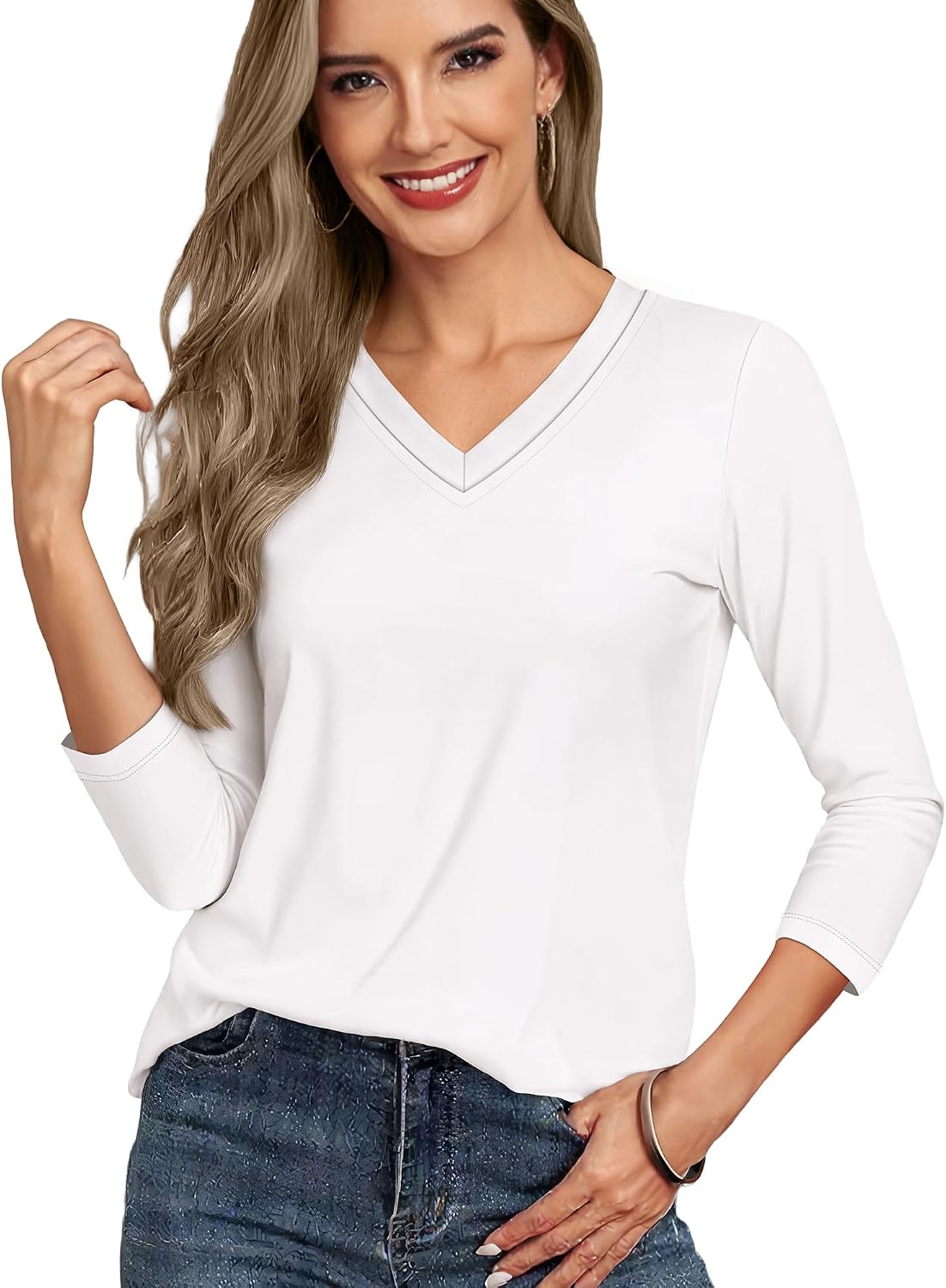 Detalle 2 de CHICALLURE 3/4 Sleeve V-Neck Tunic Tee for Women