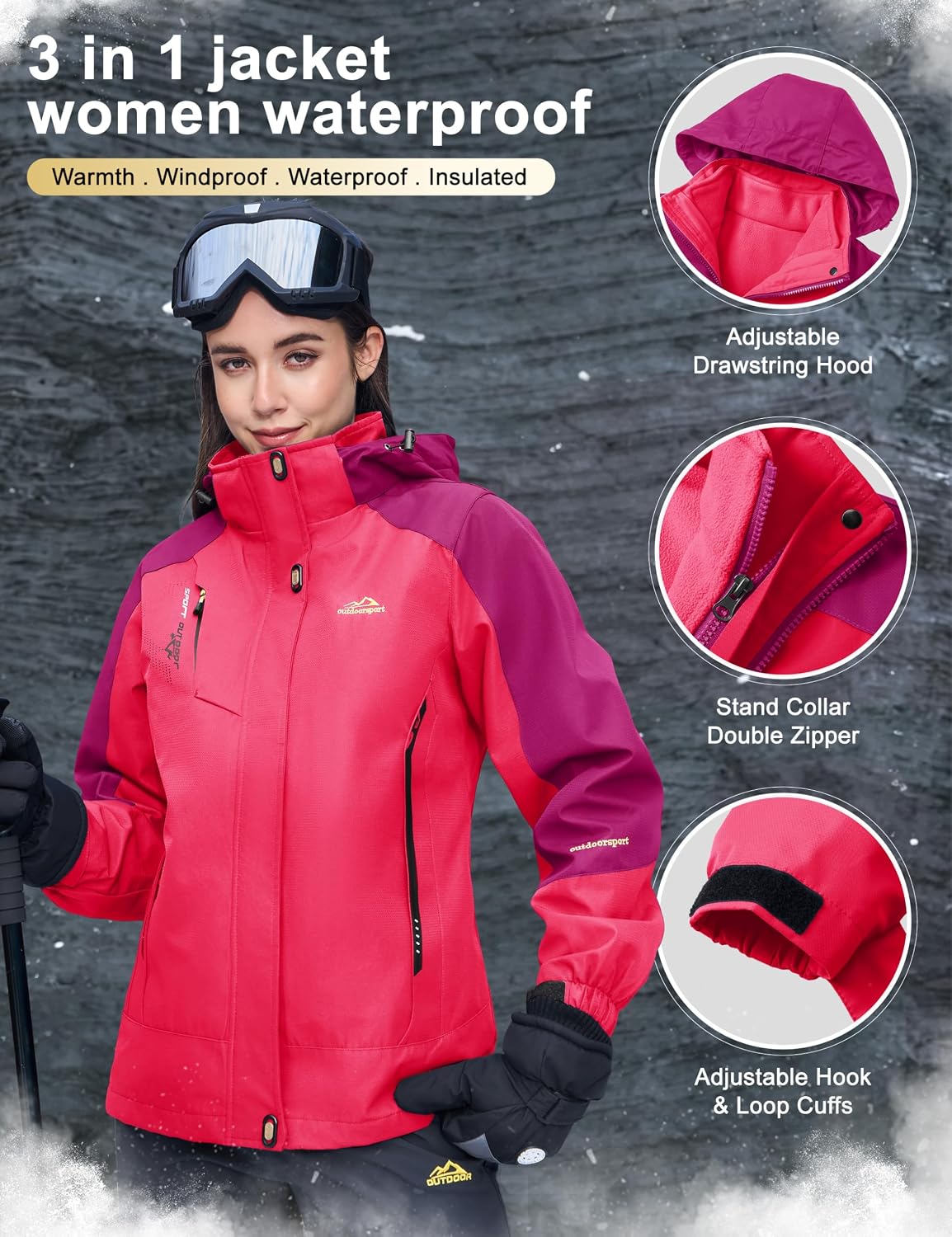 Detalle 2 de MAGCOMSEN 3-in-1 Women's Ski Jacket 5000mm