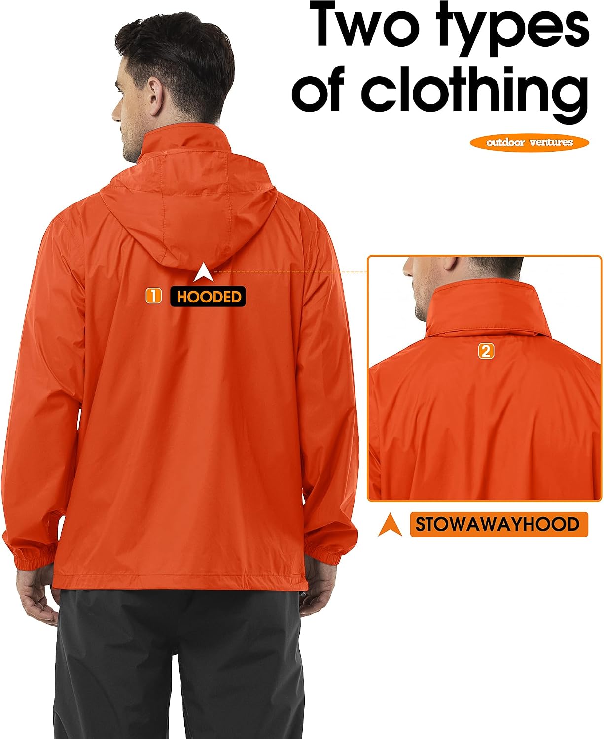 Detalle de Outdoor Ventures Men's Lightweight Waterproof Jacket