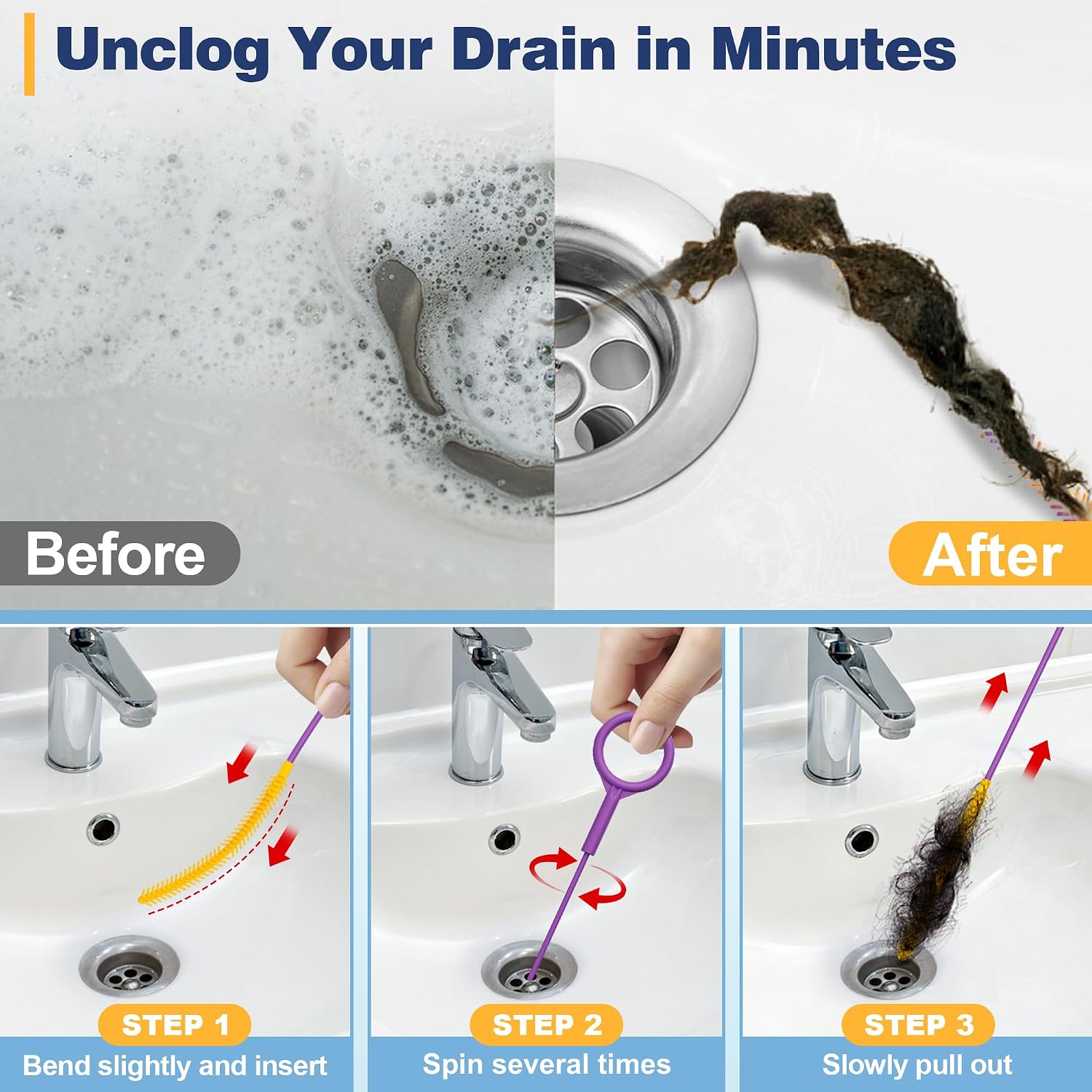 Thumbnail 6 de Drainsoon RMHS35-5P 35-Inch Drain Snake, Reusable 5-Pack with 270-Bristle Head