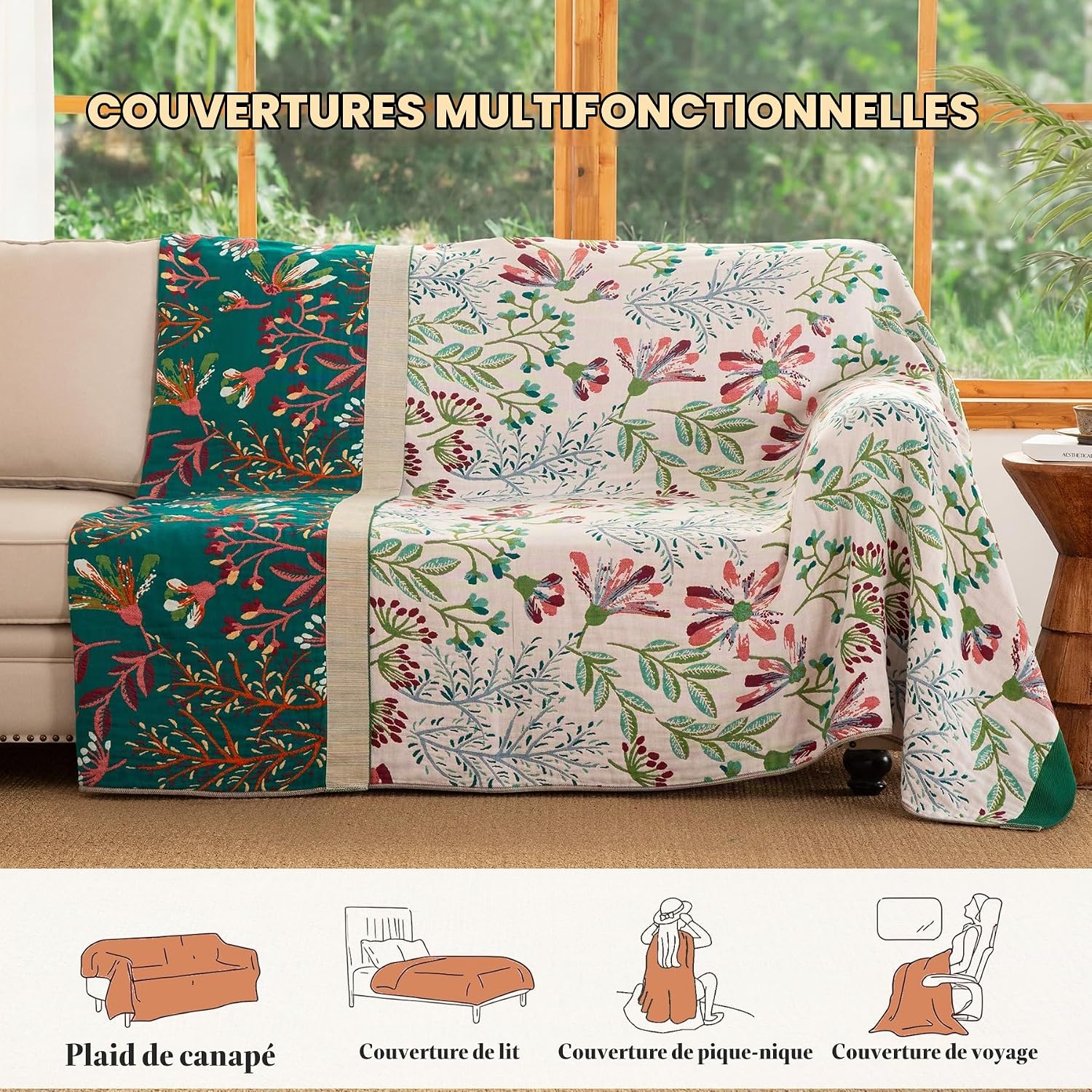 Detalle 2 de Dormilin EU-HA-SZLST-LL-200230 boho-sprei 200 x 230 cm, dubbelzijdig katoen