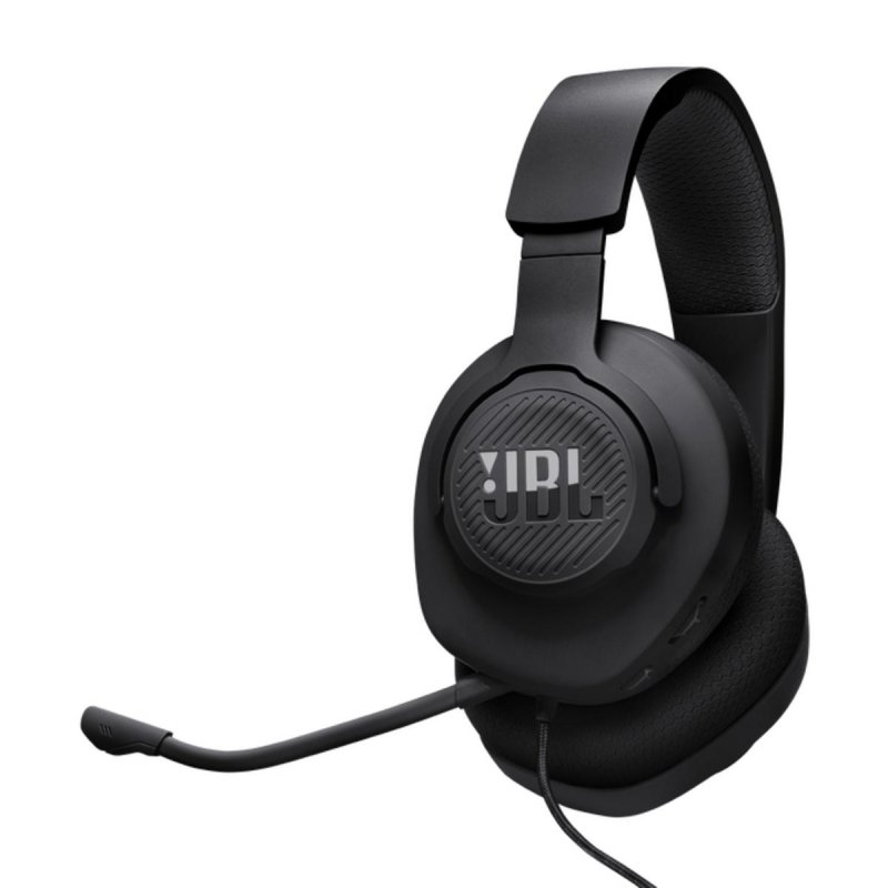 Detalle de Auriculares JBL Quantum 100M2: sonido envolvente, micrófono desmontable y cableado versátil