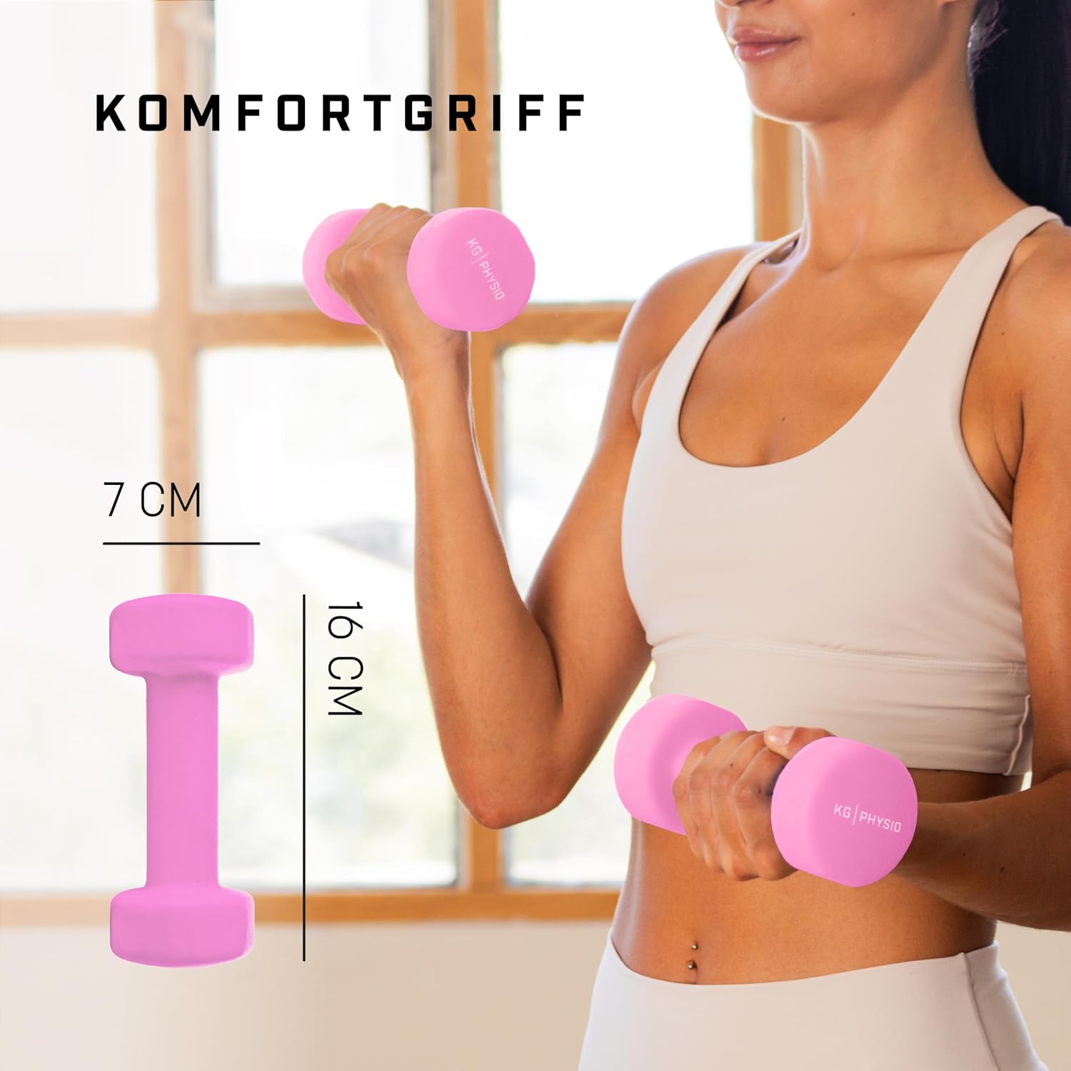 Thumbnail 2 de KG PHYSIO Neopren Hanteln-Set (2er Set) mit Fitnessposter und 32 Übungen – schweißabweisende, antiroll Hanteln aus Gusseisen