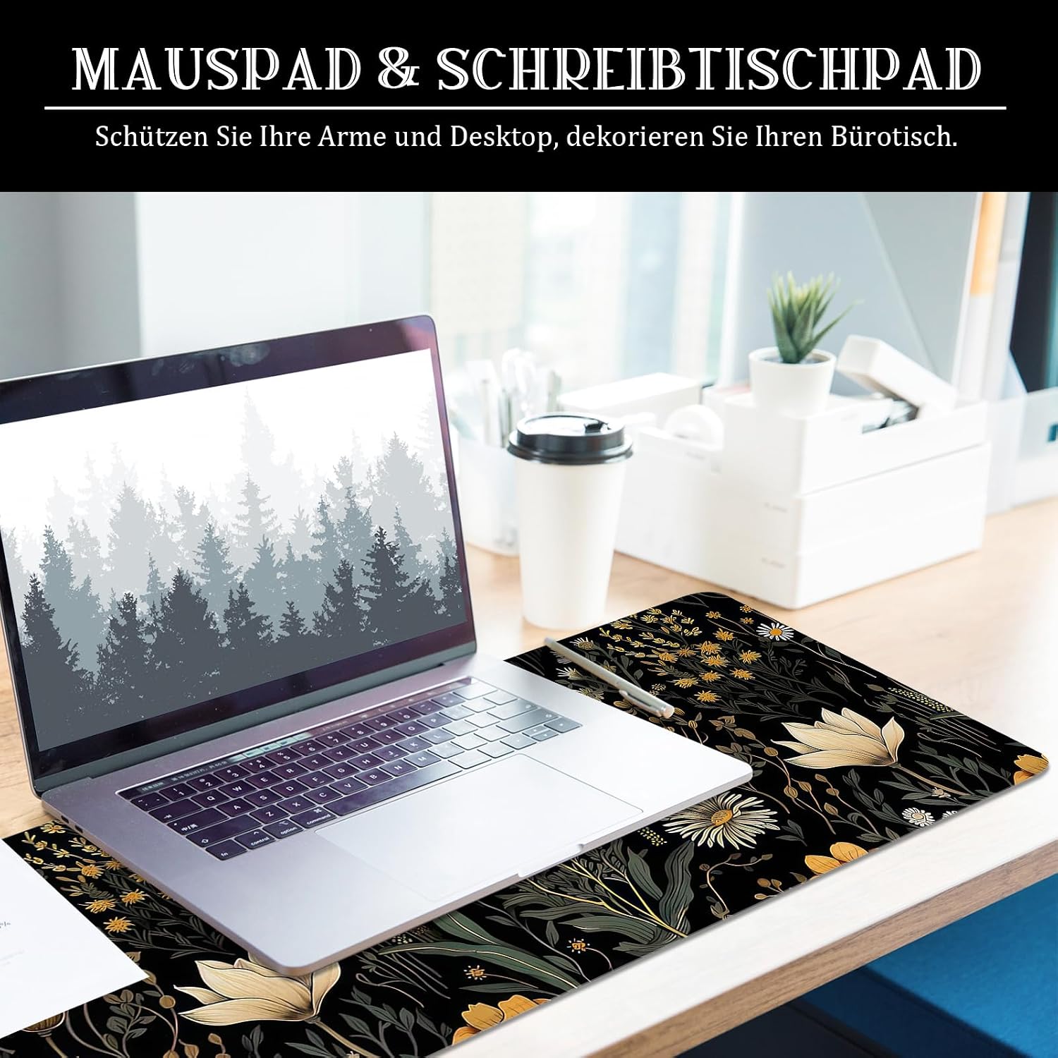 Detalle de Schreibtischunterlage XL Mauspad „Blume & Gras“ 80x30 cm – Gaming Mousepad für PC & Büro