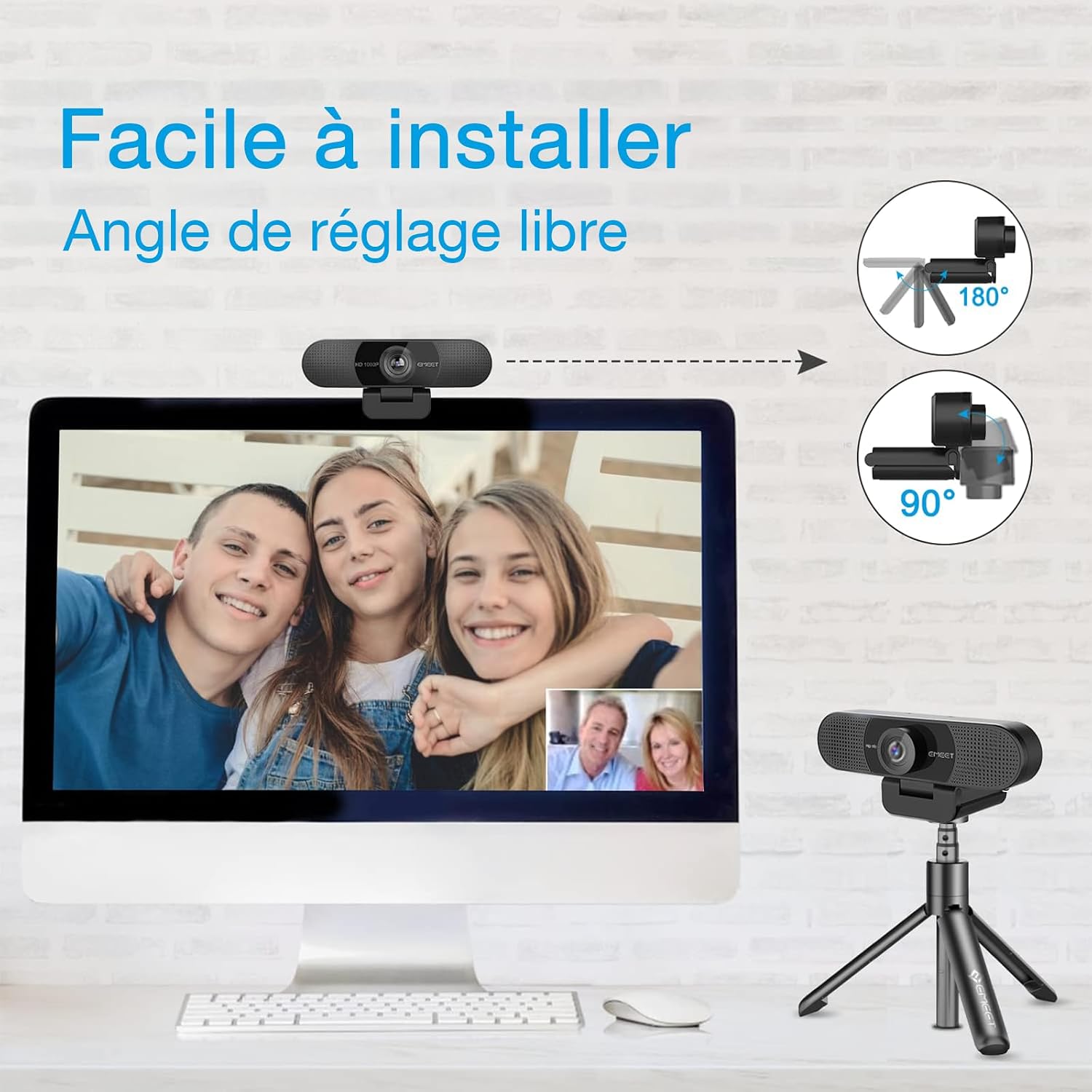 Detalle 2 de eMeet Webcam 1080P C960 : Web Cam Full HD avec double microphone et grand angle 90°