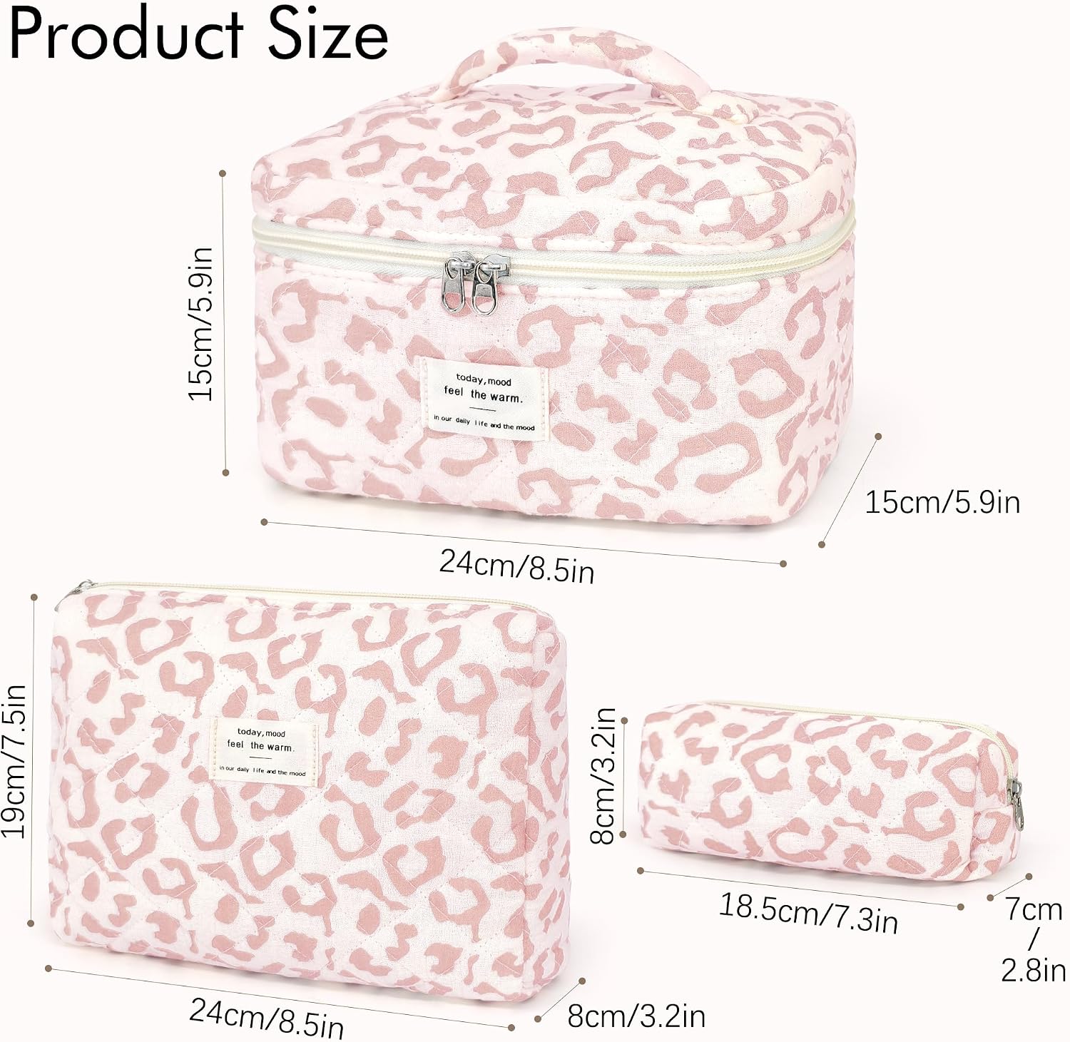 Thumbnail 1 de YMIFEEY 3er Kosmetiktasche Set Rosa Leopard – Groß, Mittel und Klein aus Baumwollfaser