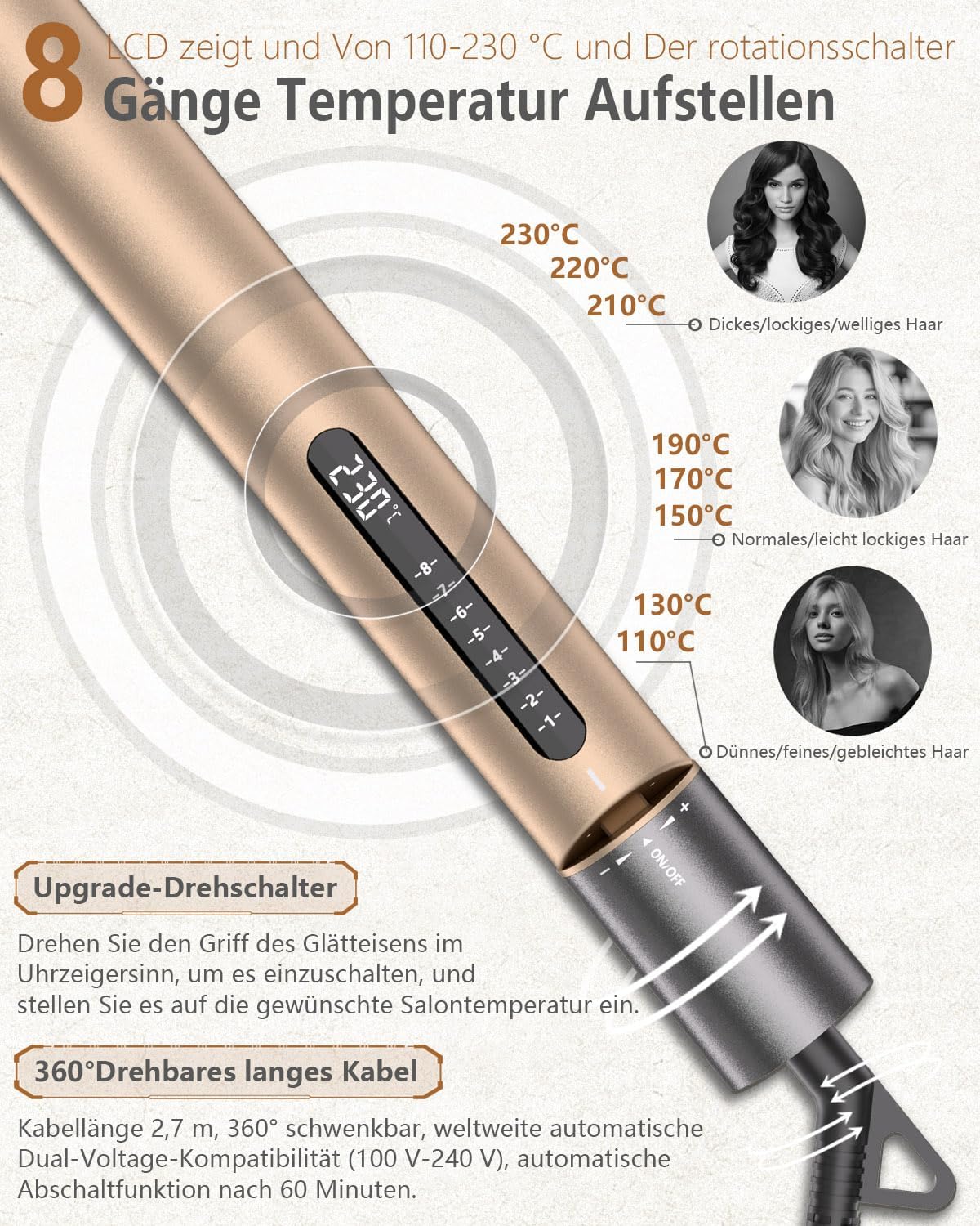 Thumbnail 3 de KUSNCA Ionen Glätteisen 2-in-1 (110–230 °C) zum Glätten und Locken mit LCD