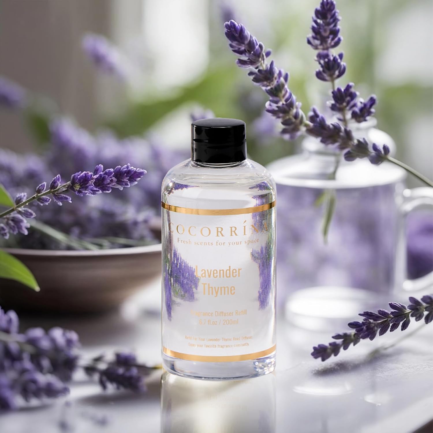 Detalle de COCORRÍNA Lavender Thyme Reed Diffuser Refill with 6.7 Fl. oz and 8 Sticks