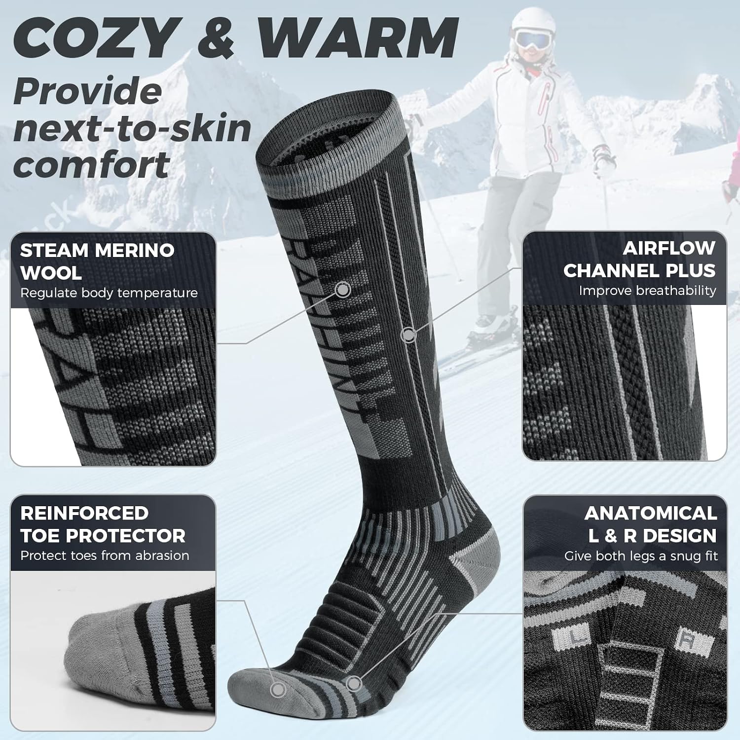 Detalle 2 de Rahhint Merino Wool Ski Socks size 3-15