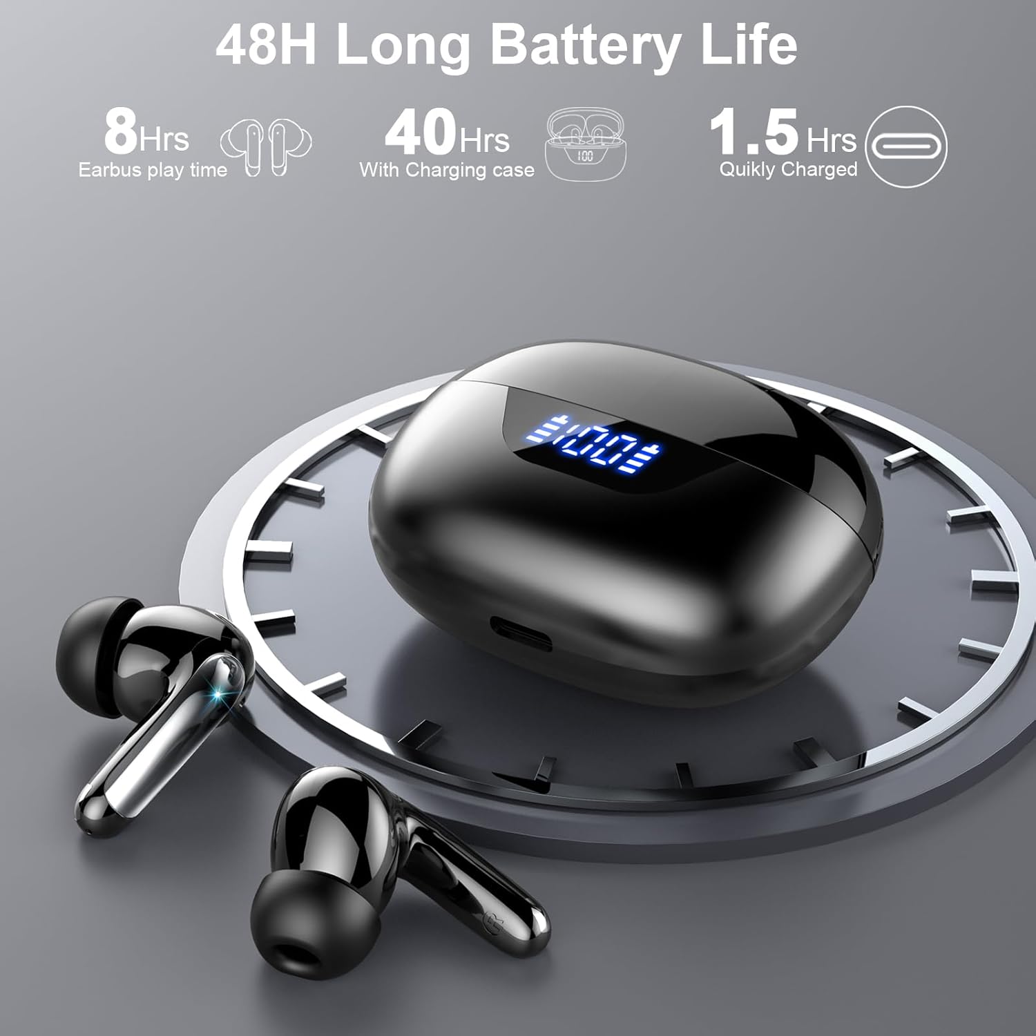 Thumbnail 2 de Motost Bluetooth Kopfhörer In Ear – Kabellos, 5.3 Bluetooth, ENC Mikrofon, IP7, LED-Anzeige, USB-C, Schwarz