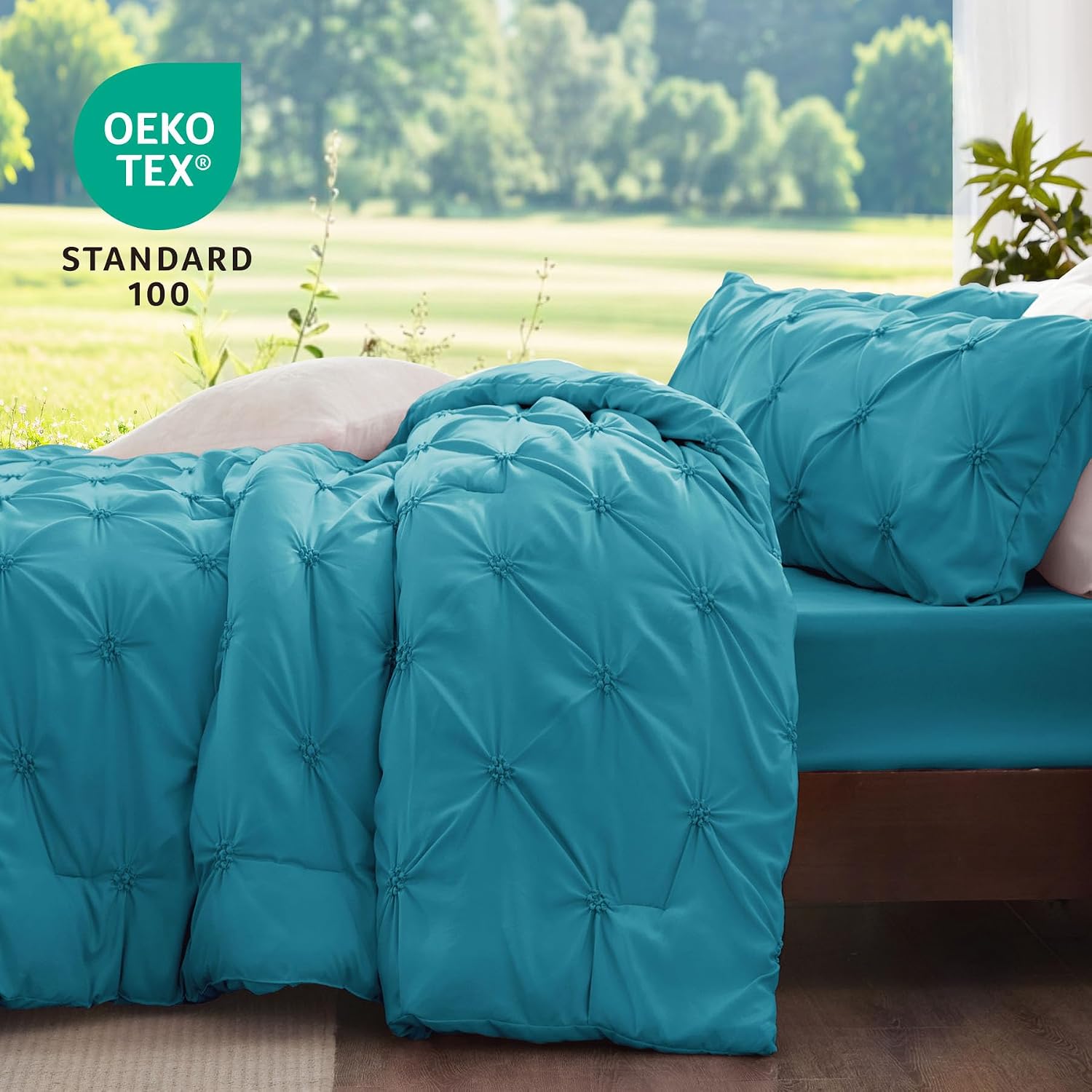 Thumbnail 2 de BEDELITE BECAB2G1 Queen Comforter Set, Teal Boho Pintuck, 3 Pieces