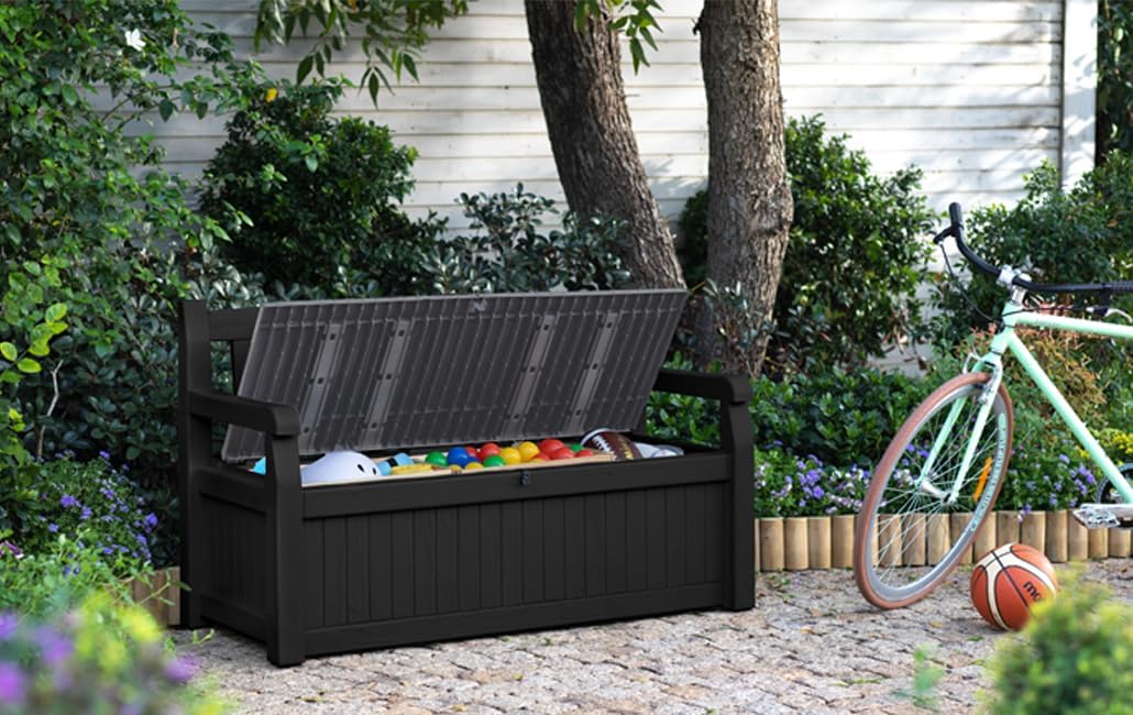 Thumbnail 1 de Keter Sitzbank Eden – Wetterfeste Gartenbank mit 265 L Stauraum, Holzoptik, 140x60x84 cm, inkl. Kissenbox, abschließbar