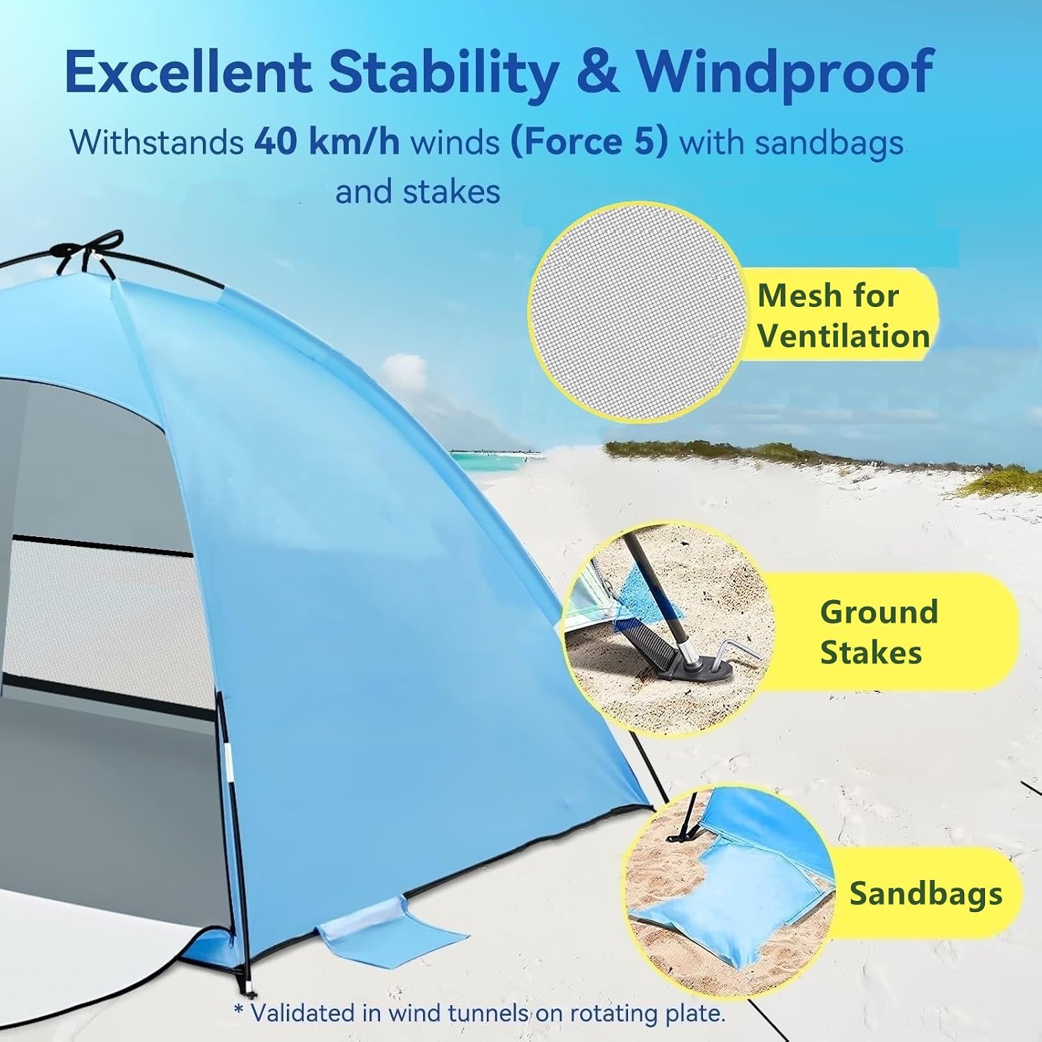 Detalle de Beach Shelter with UV Protection UPF 50+ — Small Beach Tent for 2–3 People
