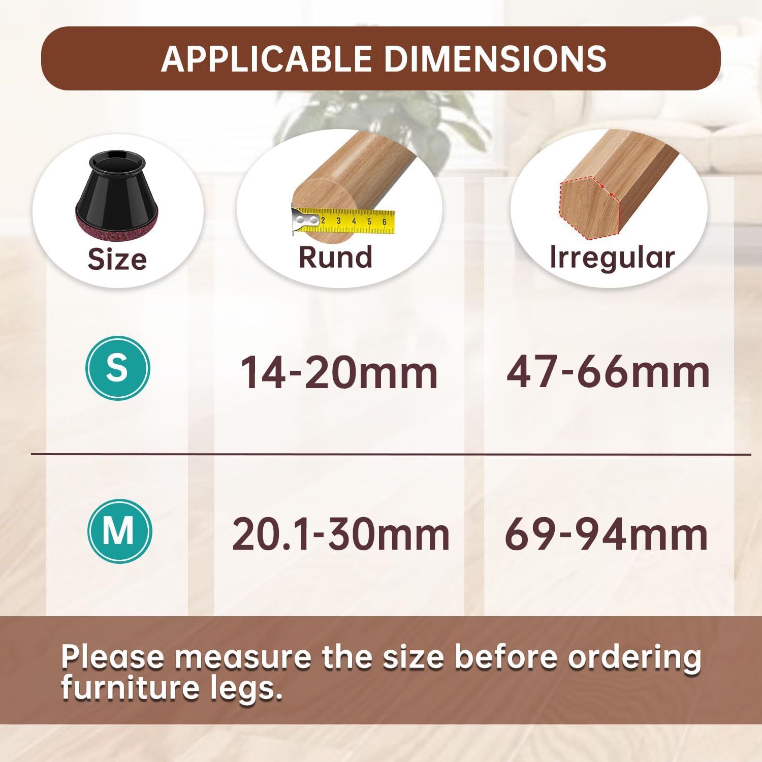 Detalle 2 de 32 Gommini per Sedie Rotonde in Feltro con Silicone, Protezioni per Piedi Sedie con Diametro 14–20 mm