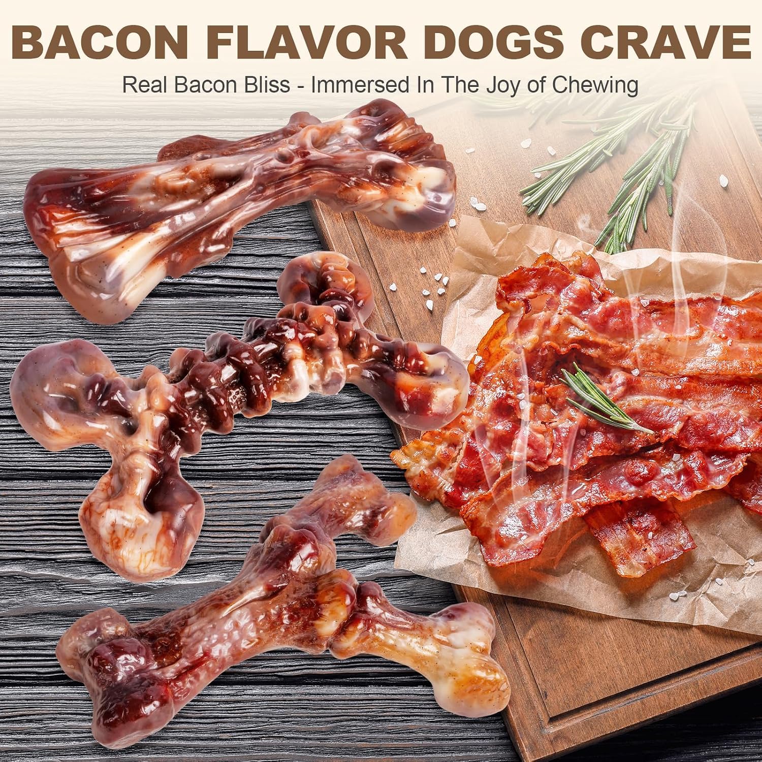 Detalle 2 de ChienBox 3-Pack Indestructible Nylon Chew Toys for Aggressive Chewers — Bacon Flavour (XL, 10–40 kg)