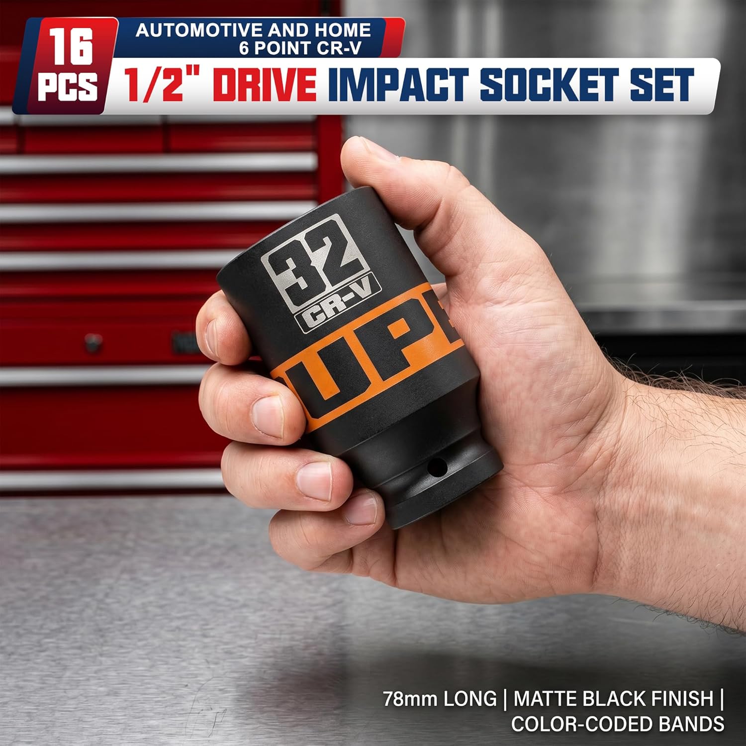 Thumbnail 4 de KIRXST 16-Piece 1/2" Drive Metric Impact Socket Set (10–32 mm) — Thick Extra-Deep, 6-Point Cr-V